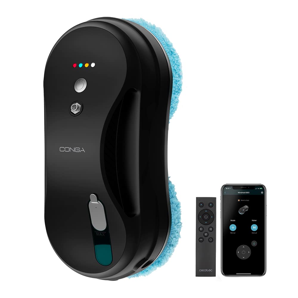 شیشه پاک کن رباتیک سکوتک اسپانیا Cecotec با اپلیکیشن و کنترل از راه دور Conga Windroid 880 عملکرد ۳ در ۱، تمیز کردن و خشک کردن، ۴ حالته