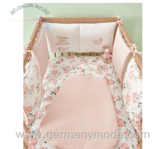 کوسن محافظ سر تخت نوزاد ورت فرانسه Vertbaudet Baby Bettumrandung / Polster für Laufgitter Rosentraum Oeko Tex - zartrosa/wollweiß geblümt