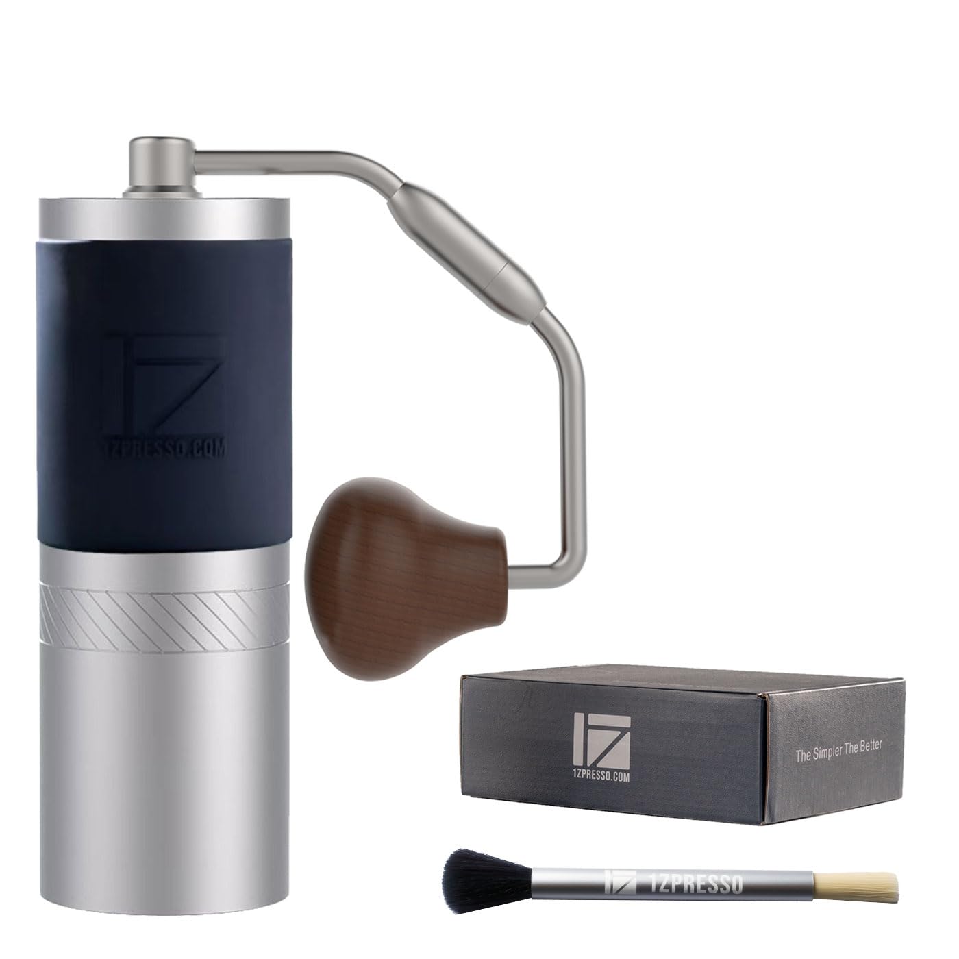 خرید از آمازون - آسیاب قهوه دستی 1Zpresso J نقره ای، ظرفیت 35 گرم با آسیاب مخروطی فولادی ضد زنگ و تنظیم عددی قابل تنظیم داخلی.