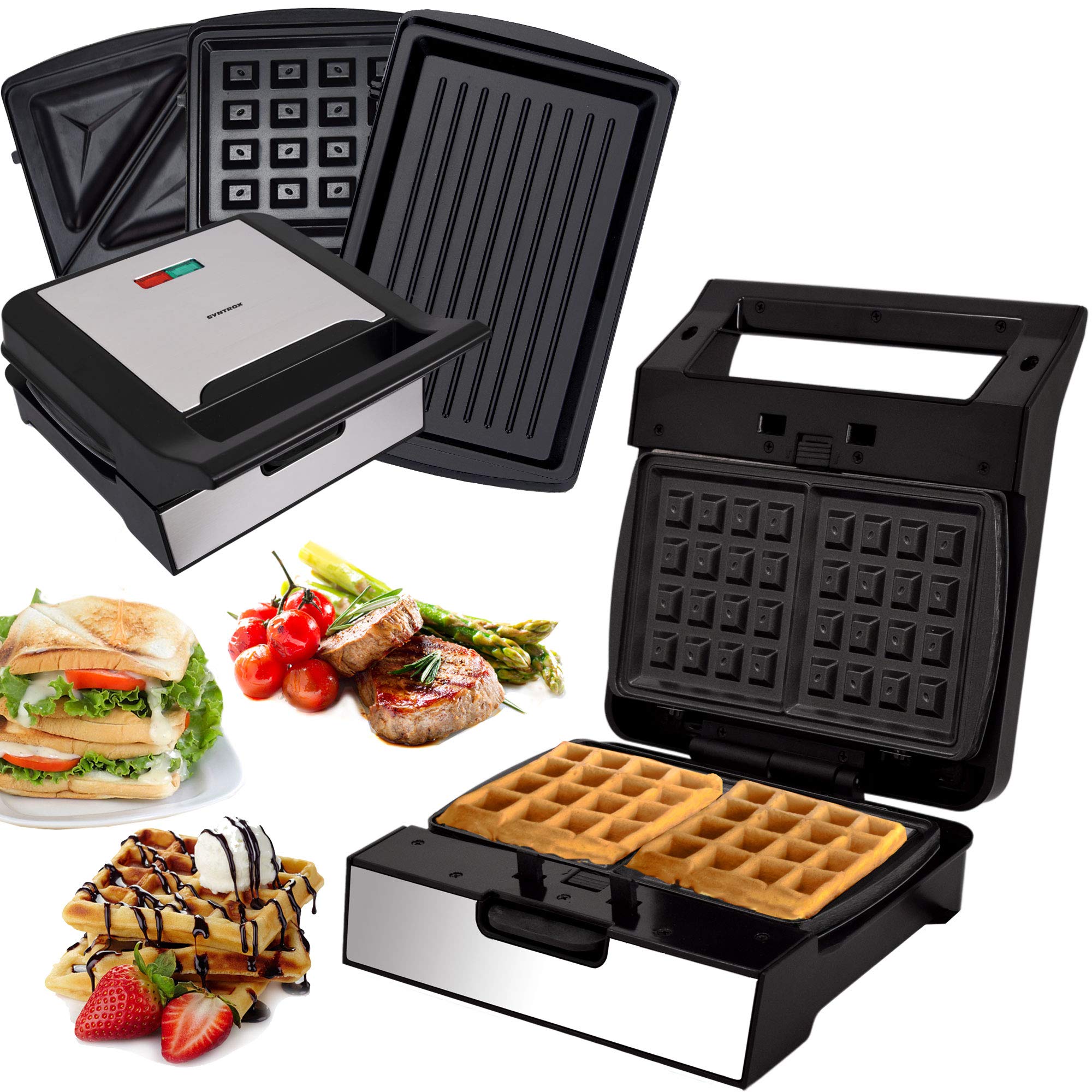 خرید از آمازون - ساندویچ ساز مولتی ساز سینتروکس آلمان 3 در 1 فولاد ضد زنگ MM-1400W + اتو وافل + گریل تماسی با 3 صفحه قابل تعویض