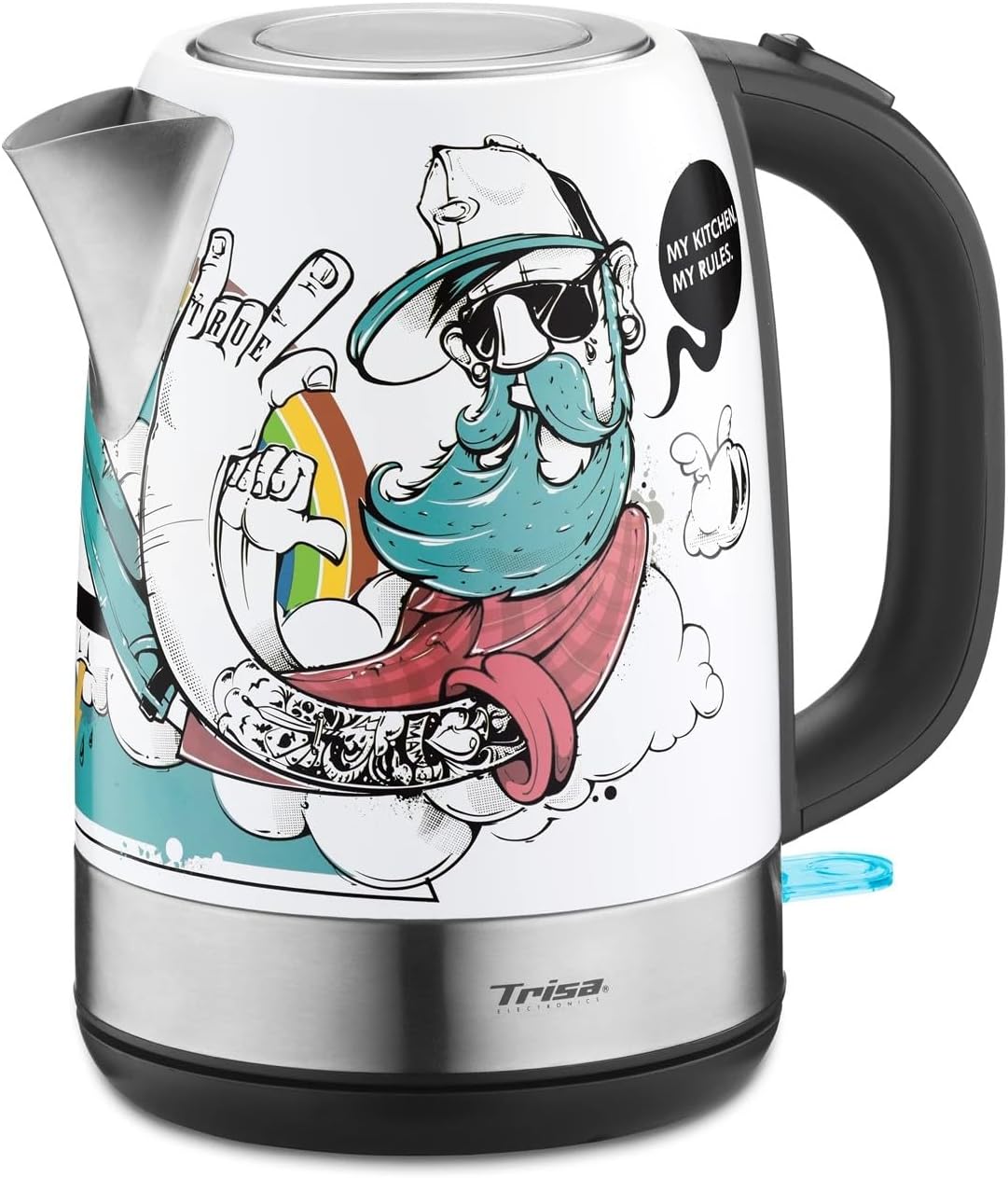 کتری برقی تریزا سوئیس استریت آرت ۱.۷ لیتری Trisa Street Art 1.7L استیل ضد زنگ، طرح گرافیتی، خاموش شدن خودکار، پایه ۳۶۰ درجه، فیلتر رسوب گیر