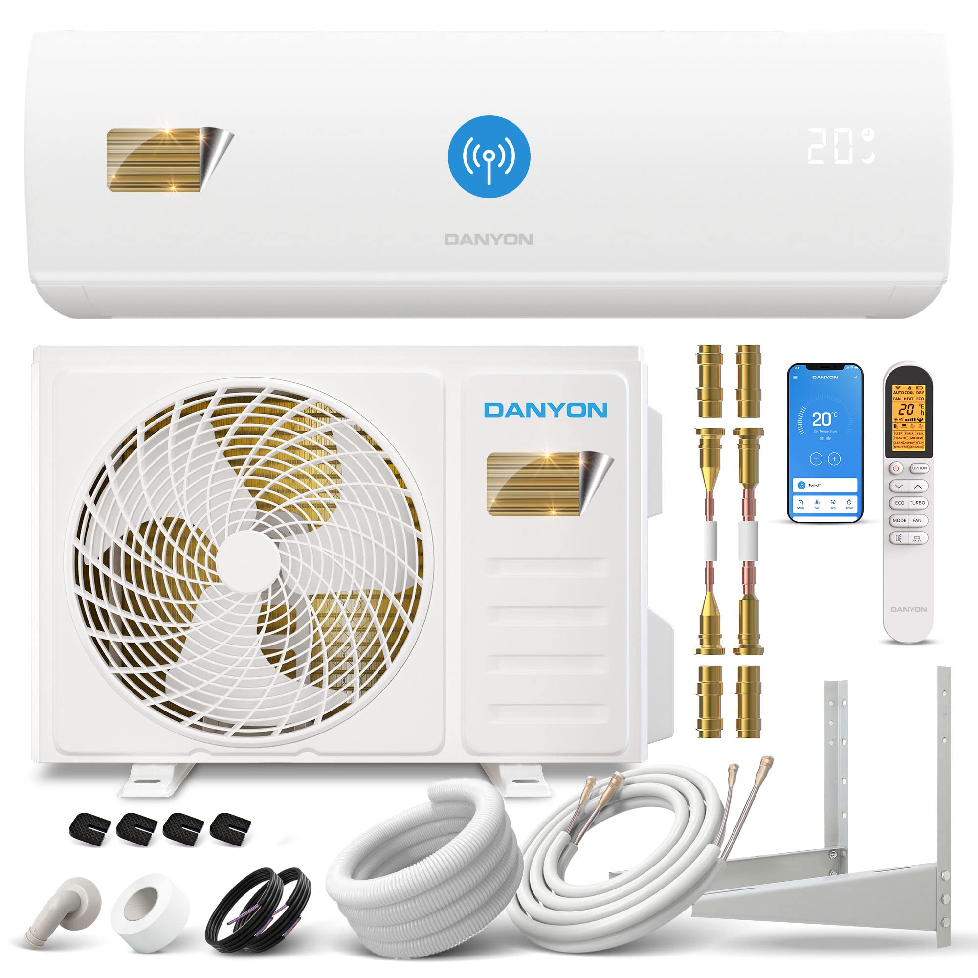 خرید از آمازون - اسپلیت تهویه مطبوع Danyon Quick Connect، 12000 BTU - 3.4 کیلو وات، خانه هوشمند، بی صدا، تایمر، خود تمیز شونده، عملکرد گرمایش واحد تهویه مطبوع اینورتر، تا 59 متر مربع، واحد اسپلیت از پیش پر شده با مبرد، مجموعه کامل 5 متری