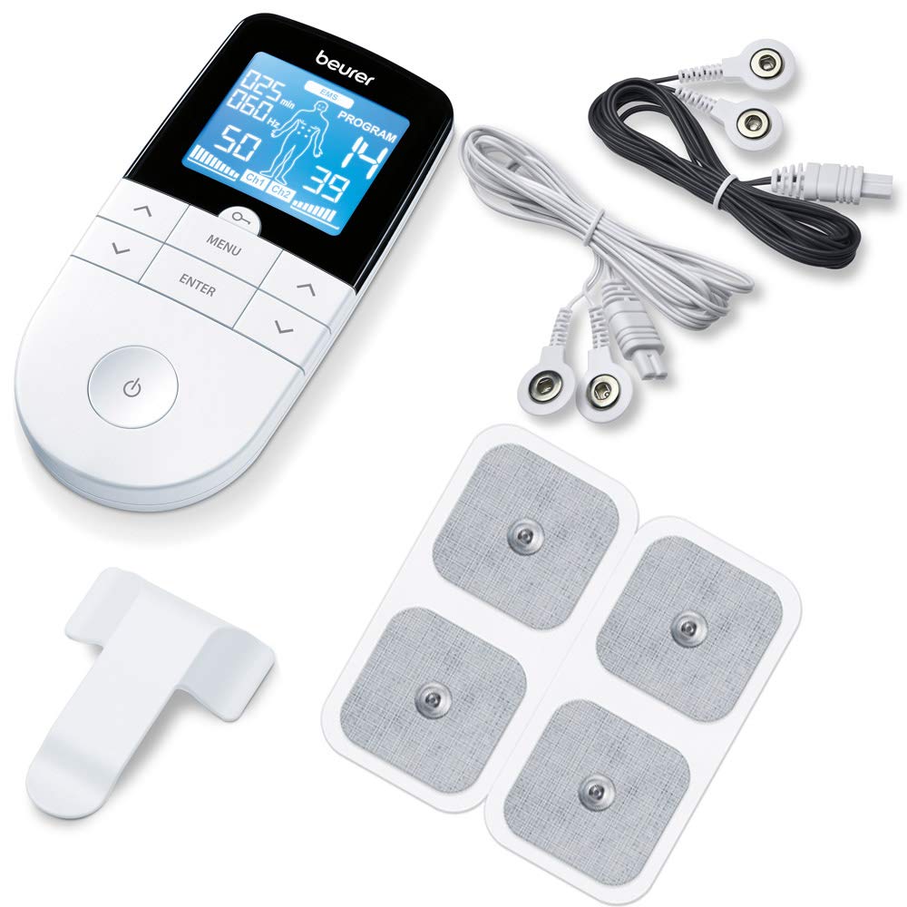 خرید از آمازون - Beurer EM 49 Digital TENS/EMS، دستگاه جریان تحریک 3 در 1 برای تسکین درد از طریق تحریک الکتریکی عصبی، تمرین از طریق تحریک الکتریکی عضلات، عملکرد ماساژ شامل 4 الکترود