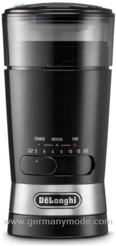 آسیاب قهوه دلونگی ایتالیا DeLonghi KG210 آسیاب برقی برای دانه‌های قهوه کامل، ادویه‌ها و مغزها، تیغه‌های فولاد ضد زنگ، 170 وات، پلاستیک، مشکی، Talla Única Single