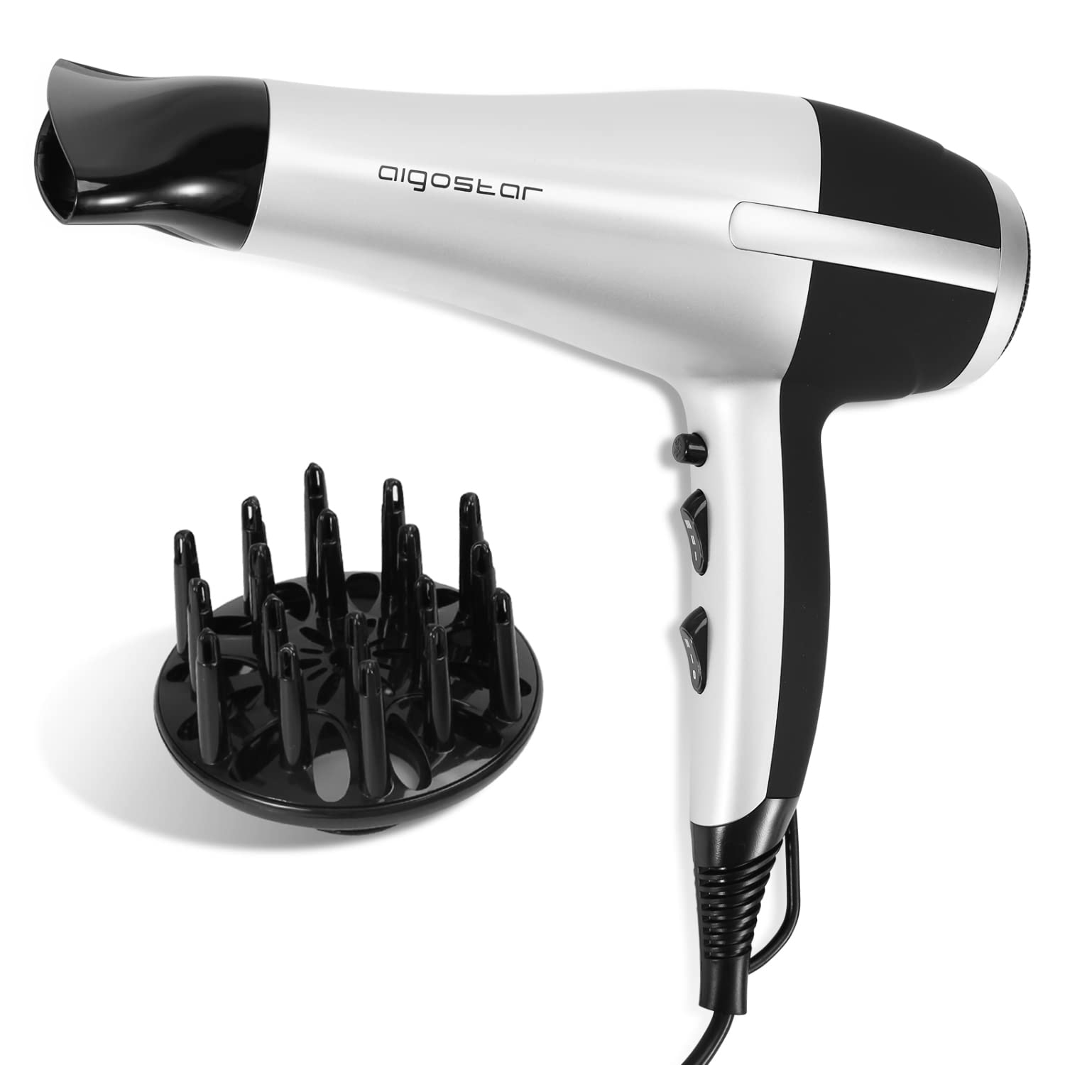 خرید از آمازون - Aigostar Advanced Haartrockner, fohn 2200W, fon mit ThermoProtect Technologie, Diffusor & Stylingdüse, Fön Schwarz Silber 32GPO