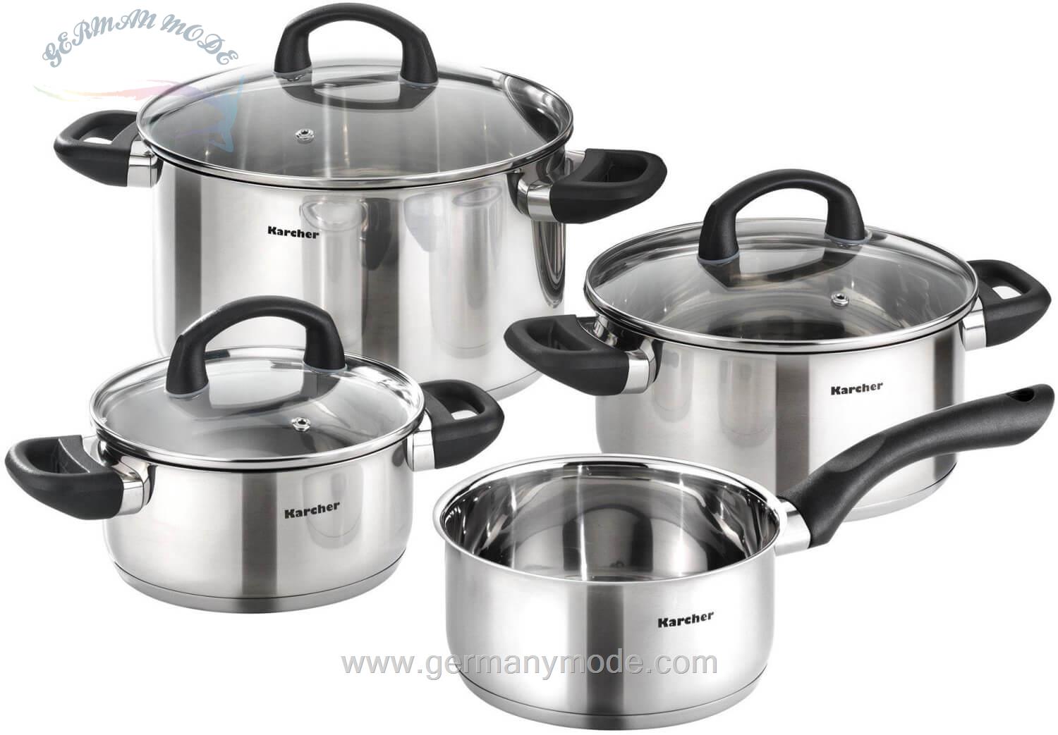 سرویس قابلمه 4 پارچه کرشر آلمان Kärcher Kochtopfset aus Edelstahl Induktion Mia (4tlg) Silber