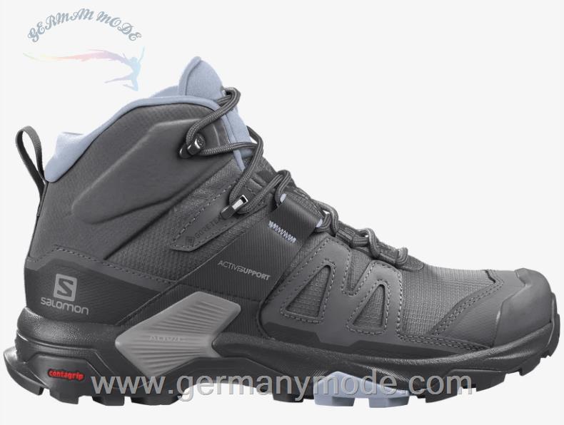 کتانی هایکینگ کوهنوردی ضد آب زنانه سالامون فرانسه SALOMON X ULTRA 4 MID GORE TEX Hikingschuhe Damen Magnet Black Zen Blue