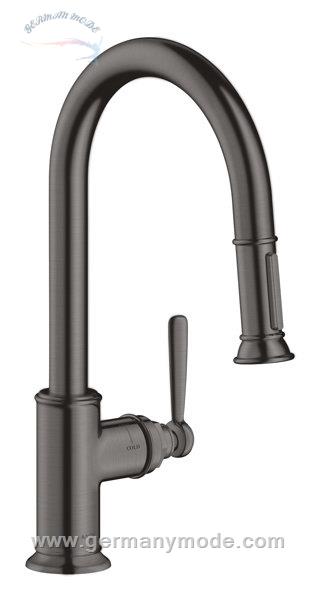 شیر مخلوط ظرفشویی شلنگ دار هانس گروهه آلمان Hansgrohe Axor Montreux Einhebel Küchenmischer 180 schwarz chrom gebürstet 16581340
