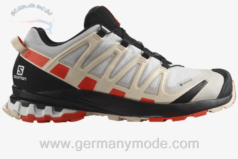 کتانی تریل رانینگ دو کوهستان ضد آب زنانه سالامون فرانسه SALOMON XA PRO 3D V8 GORE TEX Trailrunning Schuhe Damen Lunar Rock Cherry Tomato Sun Kiss