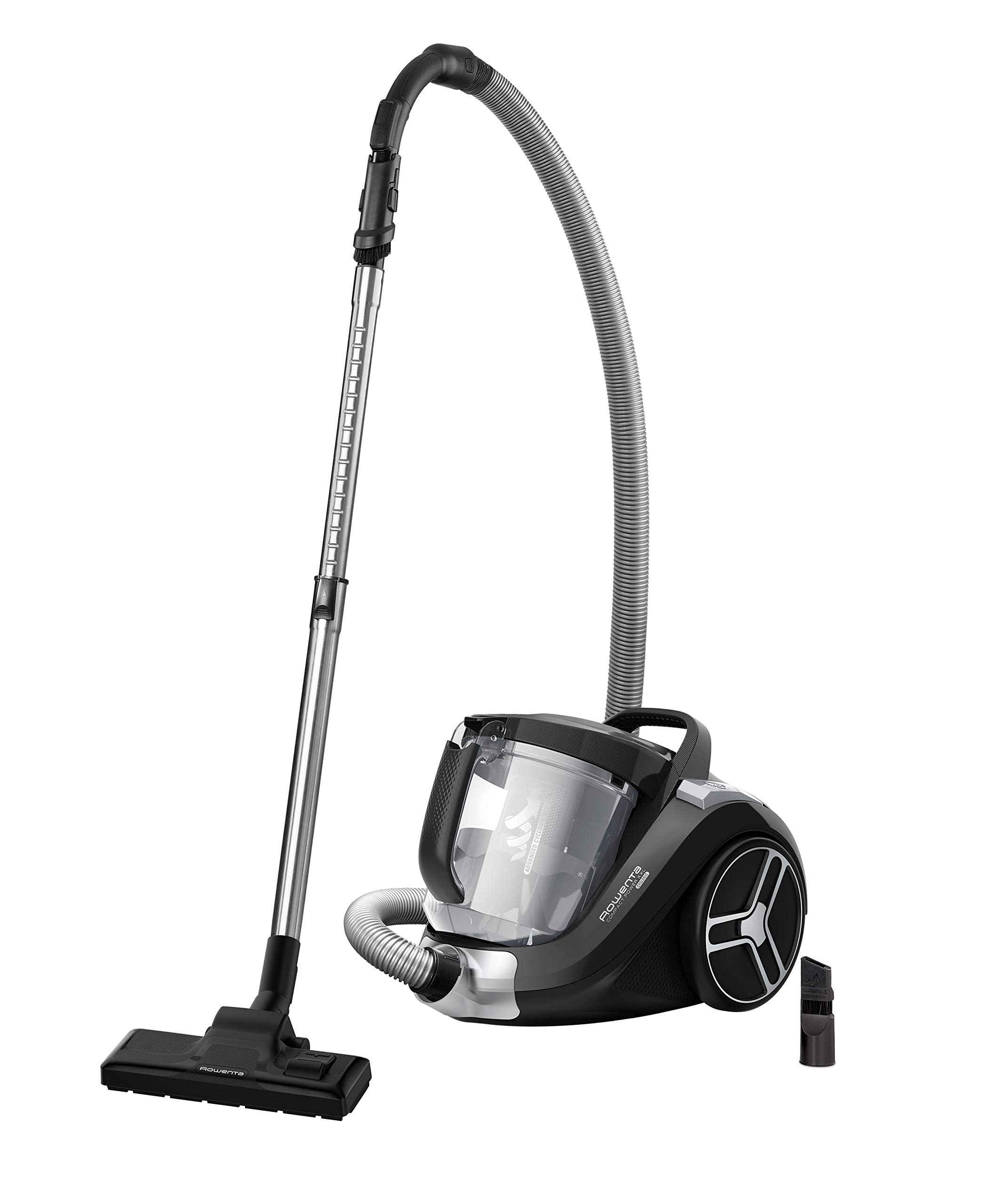 جارو برقی بدون کیسه Rowenta RO4825 Compact Power XXL | 550 وات | حجم گرد و غبار 2.5 لیتر | جمع و جور و بی صدا | قدرت مکش فوق العاده | سر مکش بسیار کارآمد | جعبه گرد و غبار 2.5 لیتری مشکی/خاکستری - قدرت مکش بسیار بالا