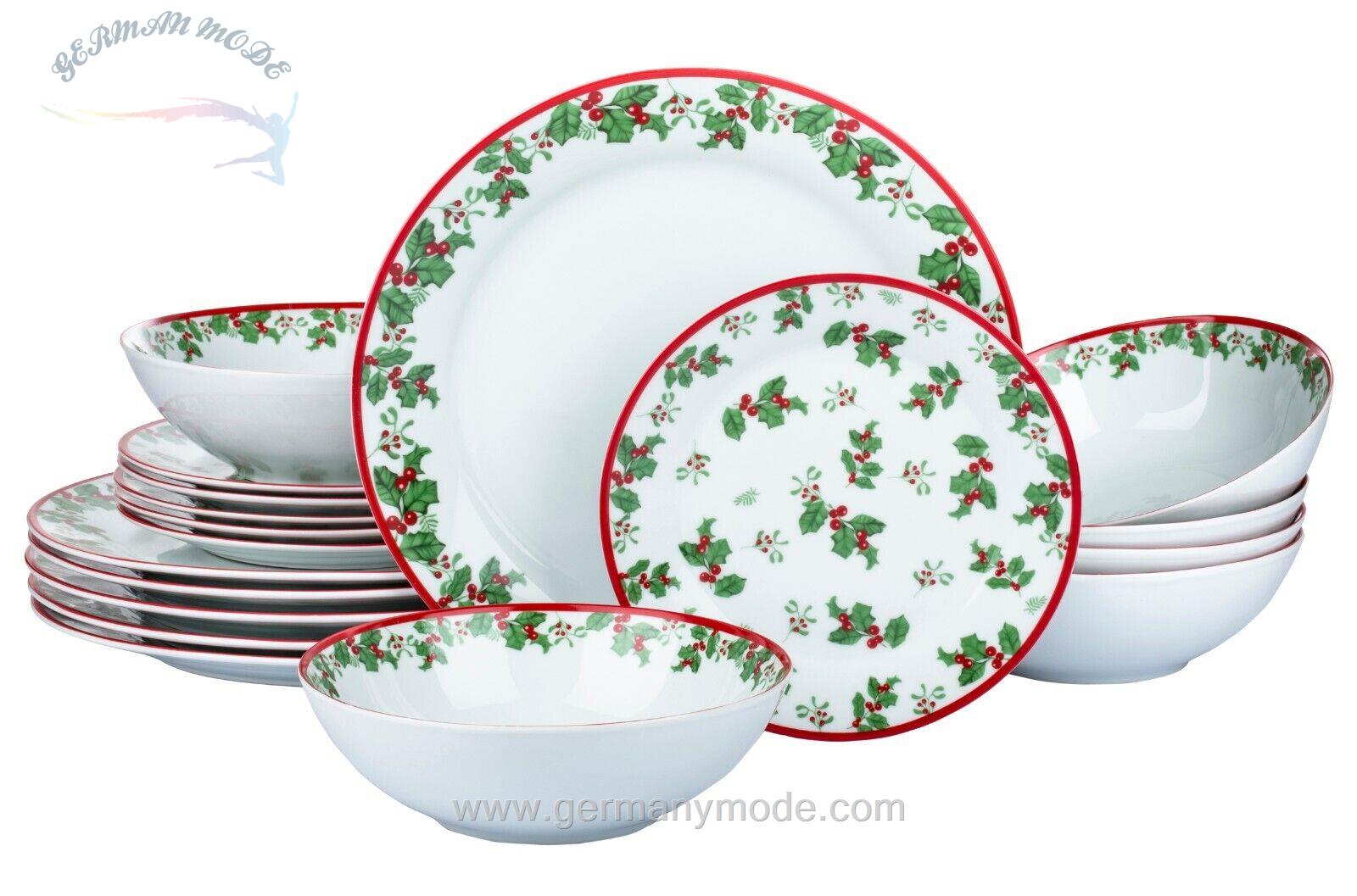 سرویس غذاخوری چینی 18 پارچه 6 نفره رچ آرزبرگ آلمان Retsch Arzberg Tafelservice Holly (18-tlg), Porzellan, Stechpalmen-Dekor