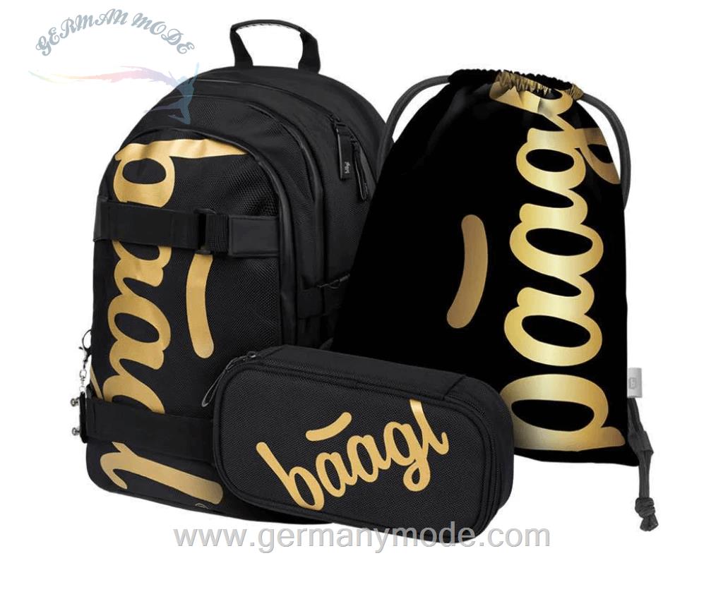 ست 3 تایی کوله پشتی مدرسه کوله ورزشی جامدادی پسرانه بگل Baagl Skate Gold Rucksack Set 3tlg Rucksack Federmäppchen Turnbeutel