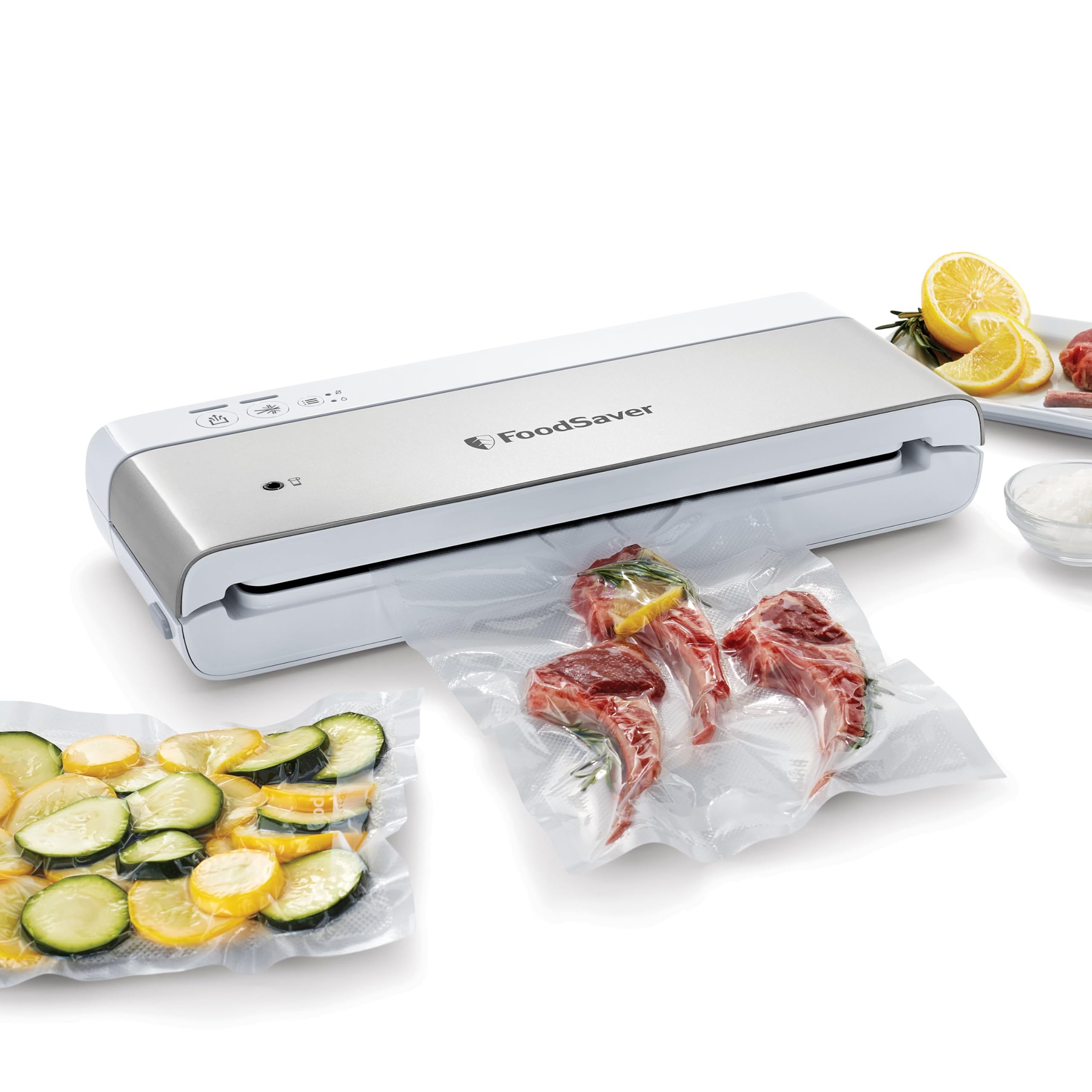 خرید از آمازون - درزگیر جاروبرقی جمع و جور FoodSaver با کیسه های آب بندی و رول برای نگهداری بدون هوا از مواد غذایی و Sous Vide، سفید