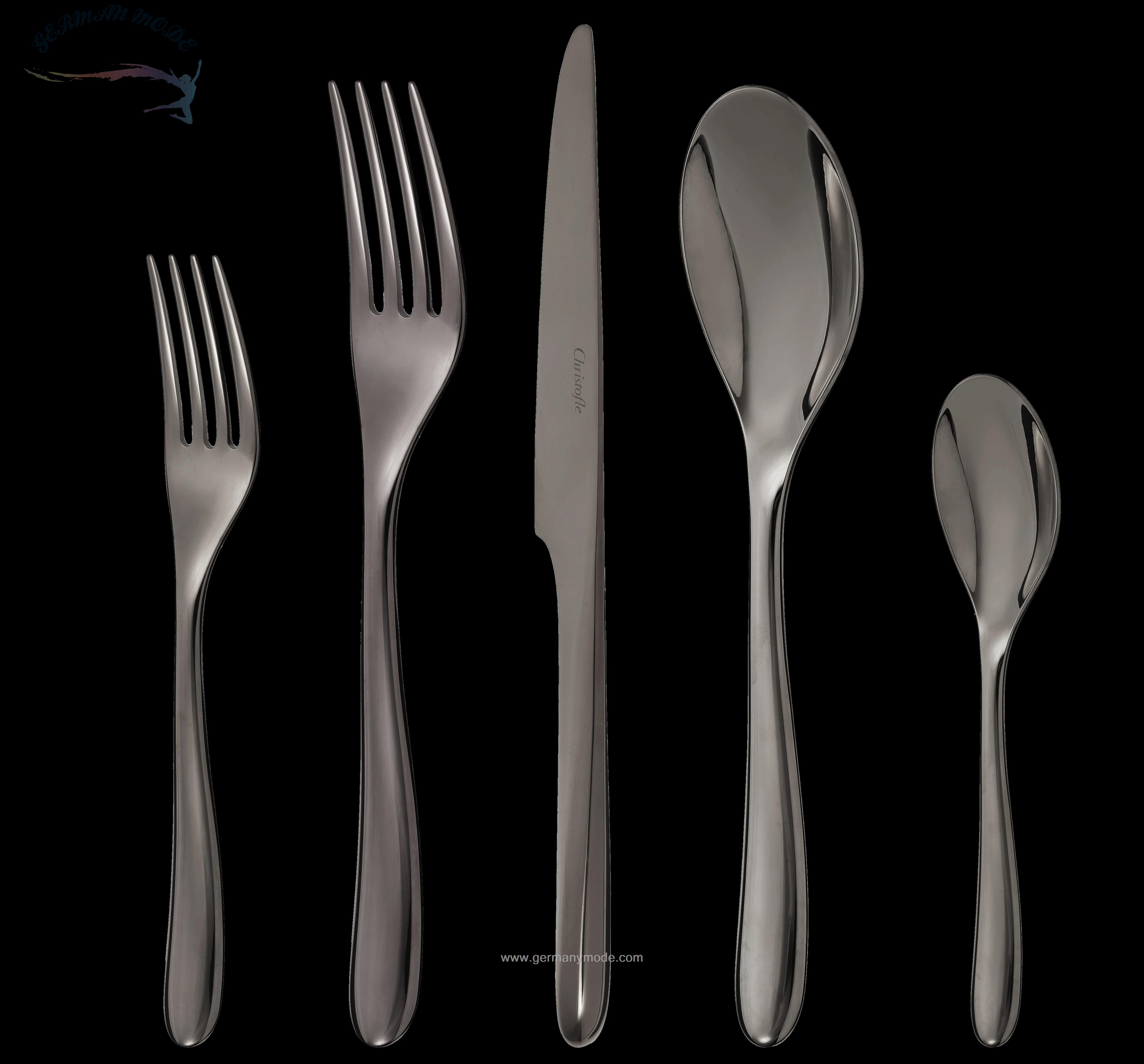 سرویس قاشق چنگال 5 پارچه اسیل مشکی کریستوفل فرانسه CHRISTOFLE 5-Piece Black Stainless Steel Place Setting
