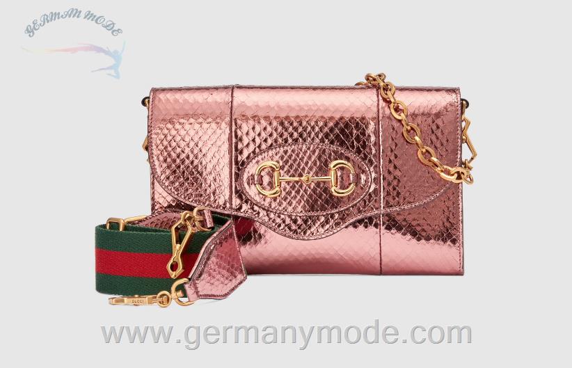 کیف مجلسی زنانه گوچی ایتالیا Kleine Gucci Horsebit 1955 Tasche aus Anakondaleder 677286 L15CX 8897