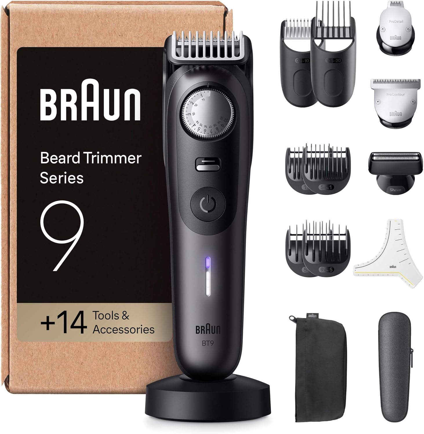 ماشین اصلاح سر و صورت براون آلمان Braun BT9565 سری 9 با 14 ابزار آرایشگری، تقویت قدرت و تیغه شارپ ProBlade با طول عمر بالا، 180 دقیقه عمر باتری، ضد آب