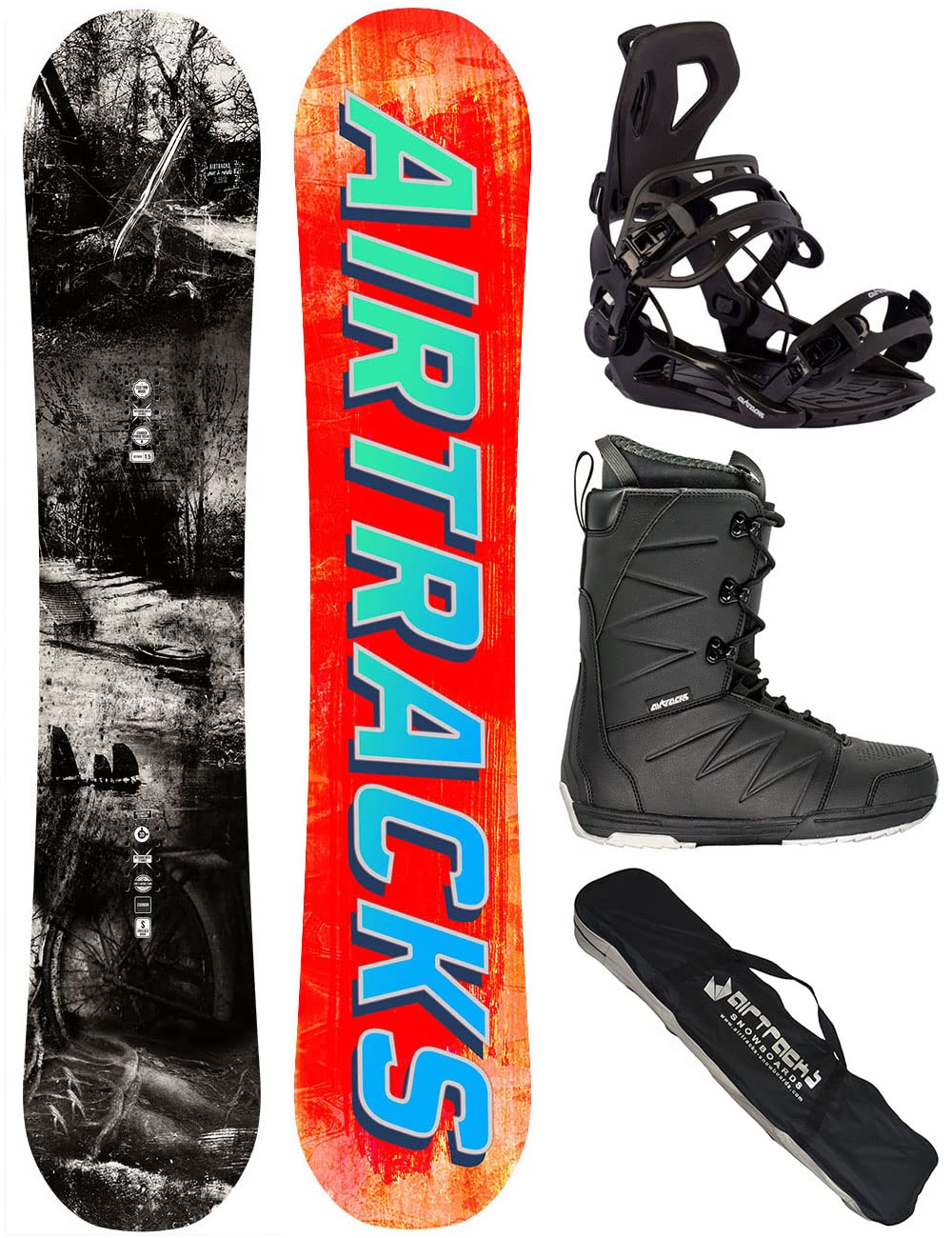 Airtracks Herren Snowboard Set Freestyle Freestyle Rocker Hybrid Wide Past & Future + Snowboard Bindung Master + Snowboardboots + Sb Bag 152 157 159 162 cm Snowboard 152 cm Boots Star Black 40
