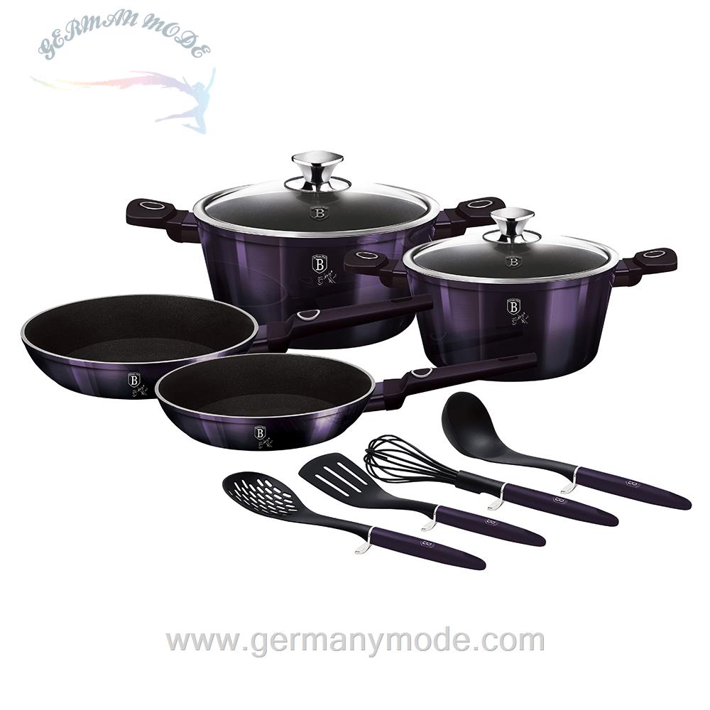 سرویس قابلمه ماهیتابه کفگیر ملاقه 10 پارچه برلینگر هاوس مجارستان BerlingerHaus 10-PIECE COOKWARE SET BH 7140 PURPLE ECLIPSE COLLECTION
