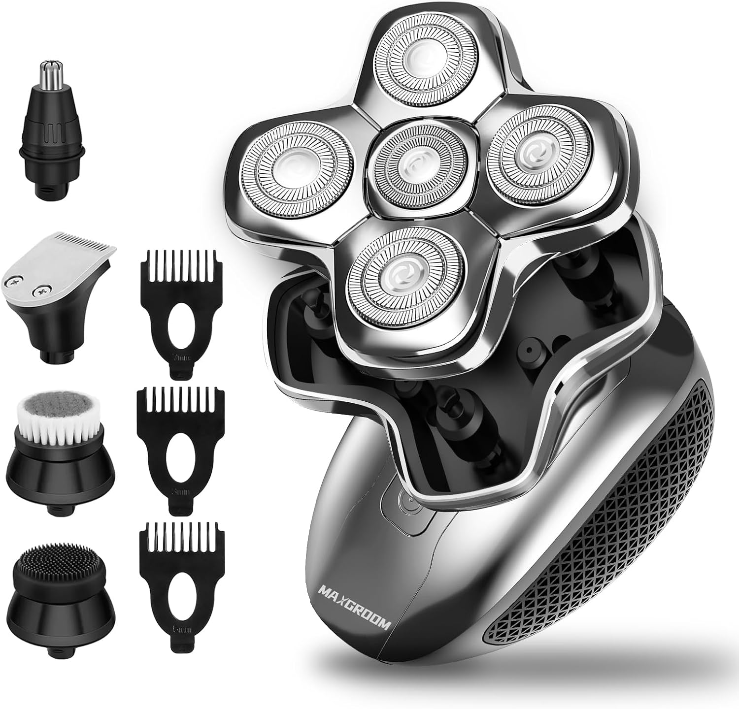 ریش تراش شارژی و ماشین اصلاح مخصوص سر کچل ریش تراش کچل MAXGROOM، تیغ کچل مردانه، تیغ سر کچل، تیغ سر برقی ضد آب برای مردان، تیغ سر شارژی با USB و موی موی بینی مشکی