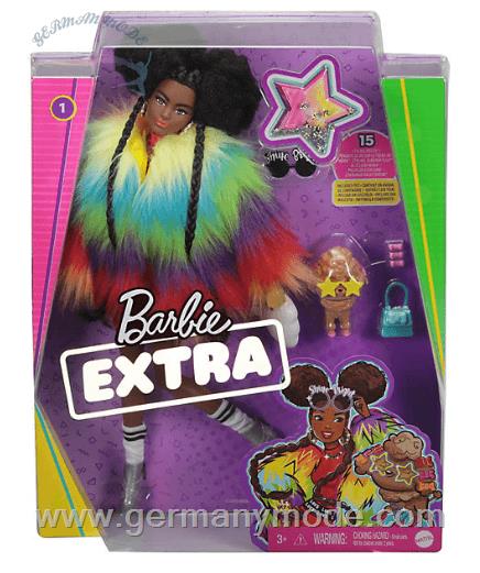 باربی عروسک پیرو مد Mattel Barbie® Extra Puppe mit Afro und Regenbogen-Jacke, inkl. Haustier