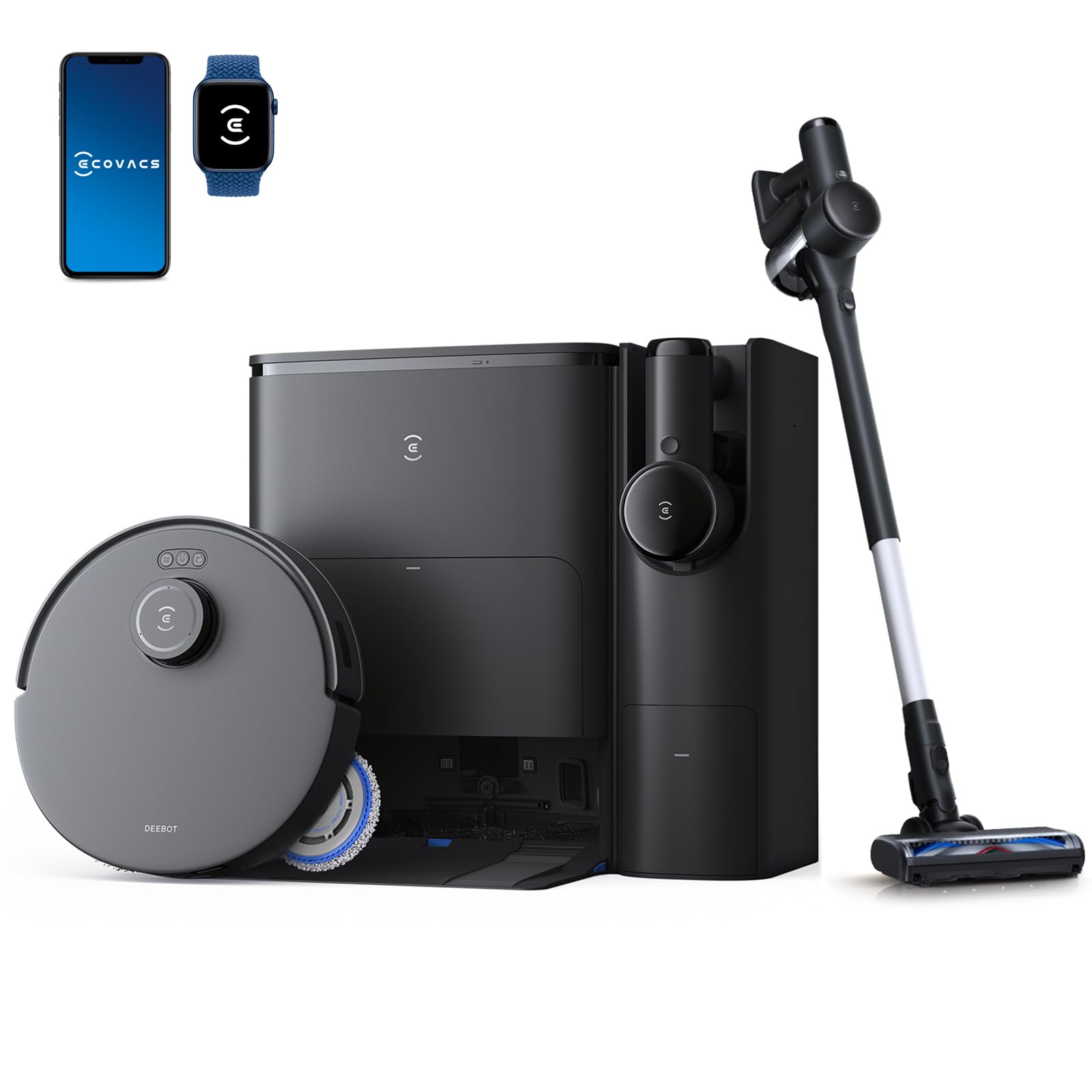 جارو رباتیک ECOVACS DEEBOT T30S Combo Complete با جارو شارژی با عملکرد پاک کردن، ایستگاه تمیز کردن همه کاره، 11000Pa، فناوری ZeroTangle، تمیز کردن لبه TruEdge™، شستشو با آب گرم