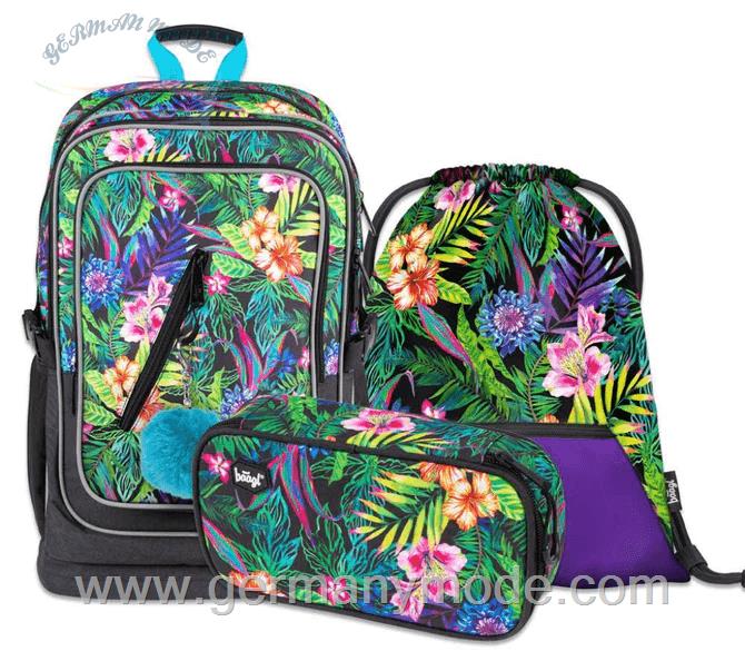 ست 3 تایی کوله پشتی مدرسه کوله ورزشی جامدادی دخترانه بگل Baagl Cubic Tropical Rucksack Set 3tlg Rucksack Federmäppchen Turnbeutel