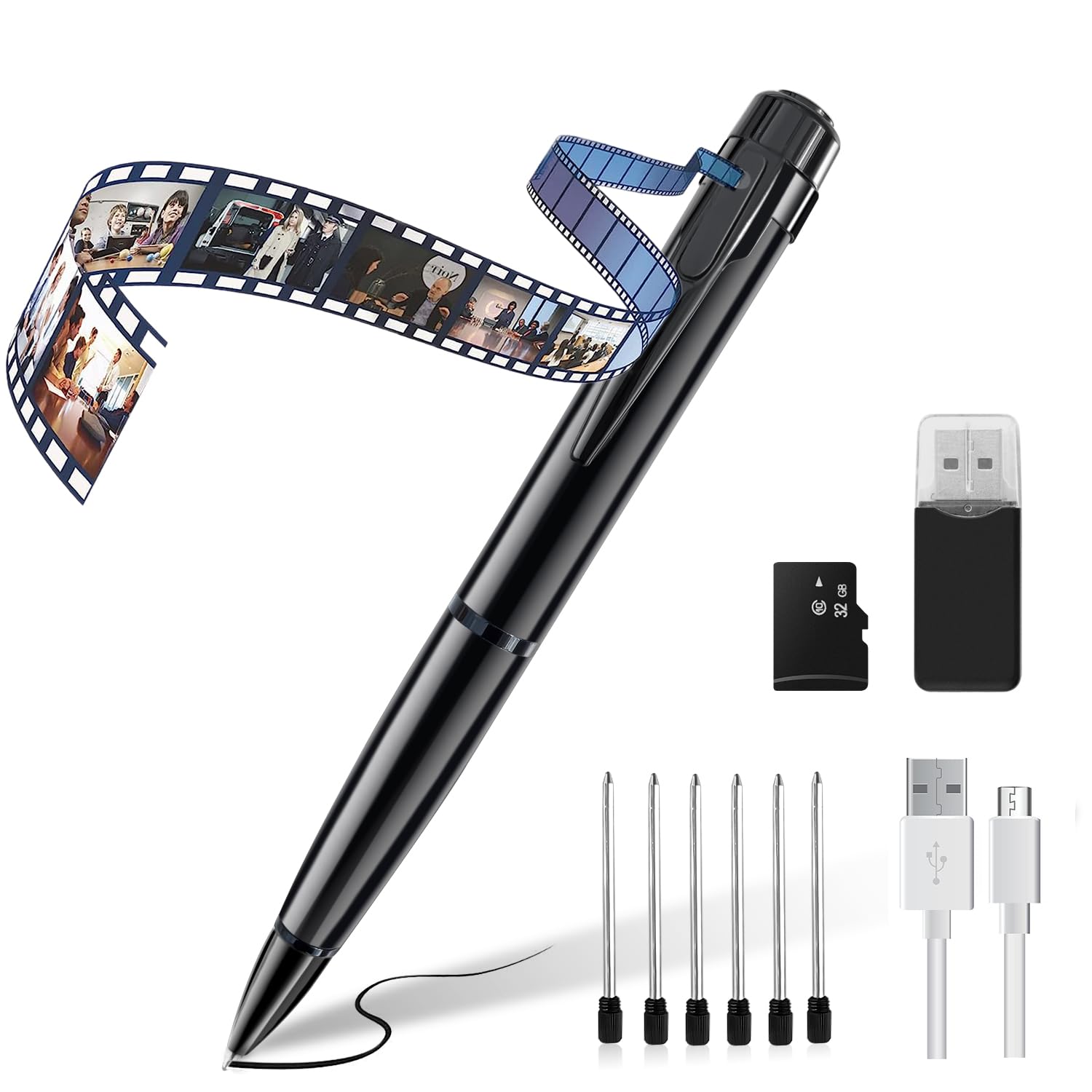 خرید از آمازون - دوربین کوچک QZT، قلم دوربین کوچک HD 1080P با کارت SD 32 گیگابایتی دوربین مداربسته مینی قلمی قلم توپی با دوربین ضبط برای ضبط جلسات دفتر خانه