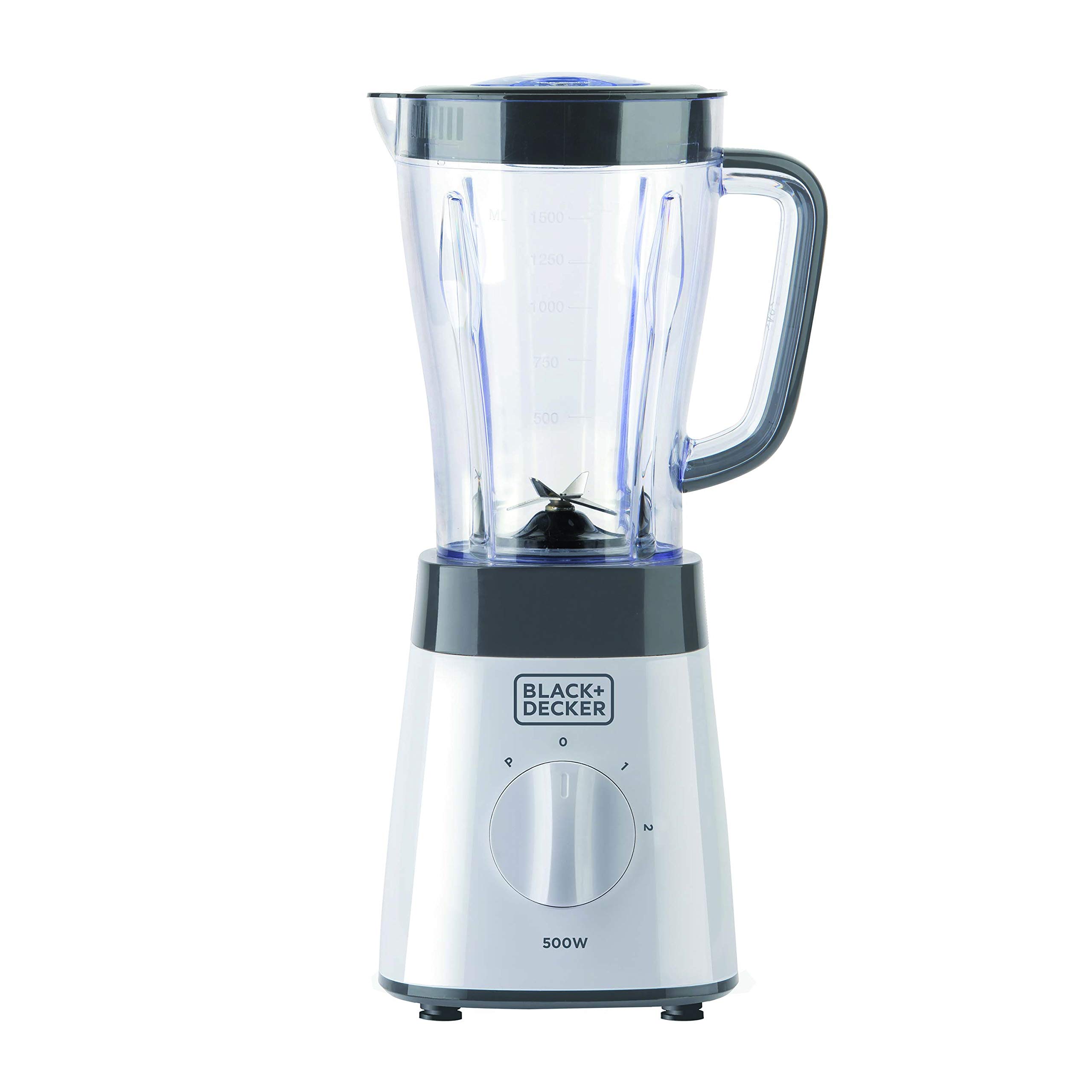 مخلوط کن بلک اند دکر آمریکا BLACK+DECKER | 500 وات | 2 سرعت | عملکرد پالس | لیوان شیشه ای | 1.5 لیتر | چاقوی استیل ضد زنگ با 4 تیغه | قابل جدا شدن و تمیز کردن آسان | سفید و خاکستری