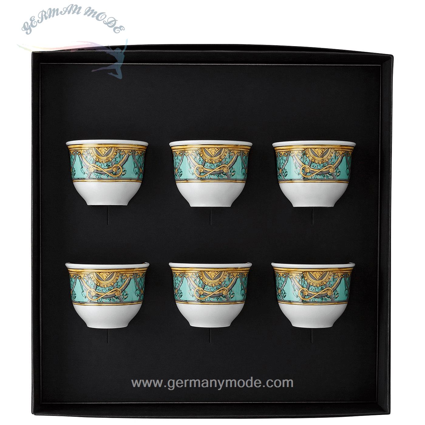 سرویس فنجان 6 نفره روزنتال آلمان Rosenthal meets Versace Becher Scala Palazzo Verde Set 6 Becher klein ohne Henkel Porzellan