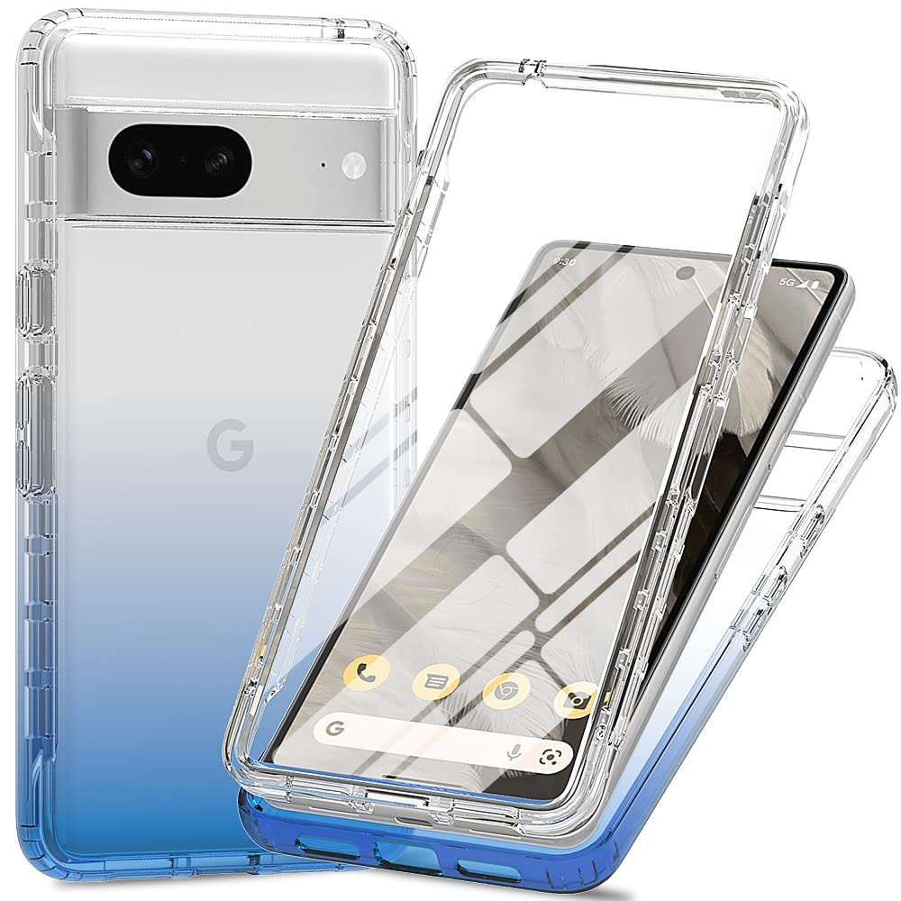 قاب RonRun برای Google Pixel 7 با محافظ صفحه، محافظ کامل 360 درجه محافظ گوشی موبایل ضد ضربه قاب محافظ سیلیکونی شفاف برای قاب برای Google Pixel 7 - Google Pixel 7 آبی آبی