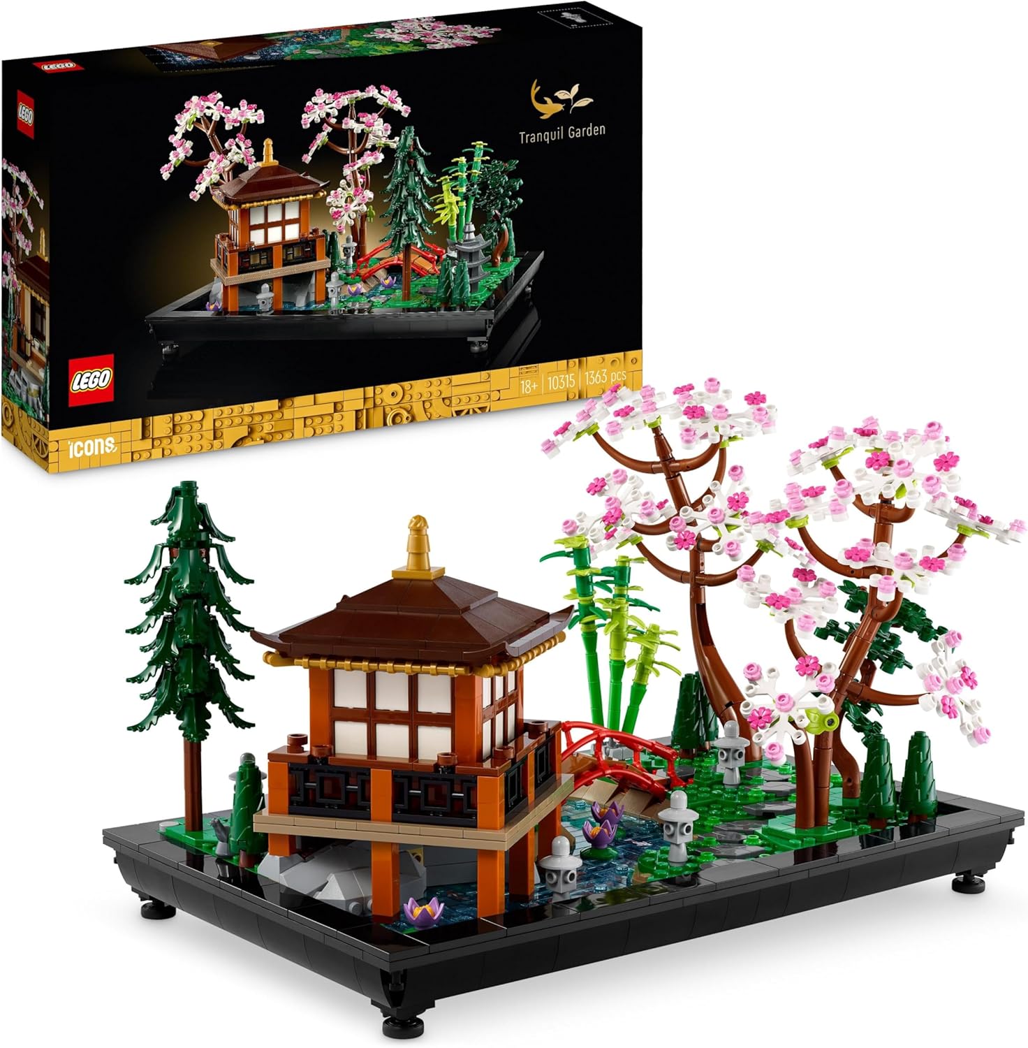 لگو ۱۰۳۱۵ آیکن باغ آرامش LEGO 10315 مجموعه باغ گیاه‌ شناس برای بزرگسالان با گل‌ های نیلوفر آبی، تزئینات میز قابل تنظیم، الهام گرفته از ژاپن