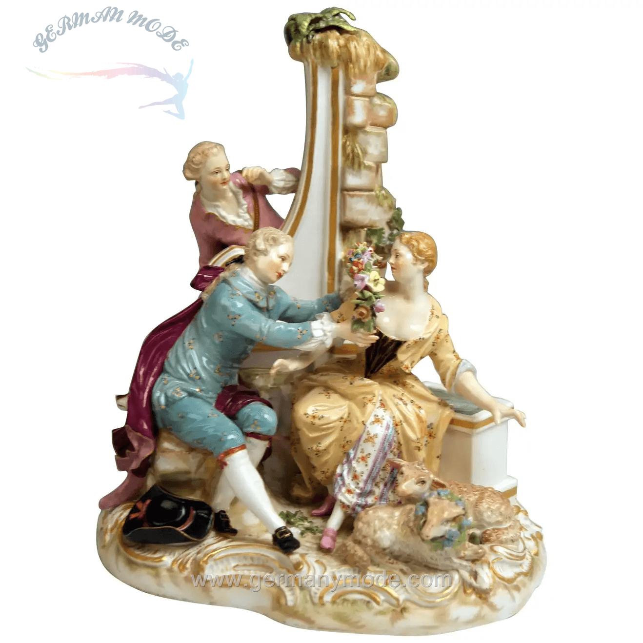 مجسمه دست ساز دکوری چینی آنتیک قدیمی Meissener Hirtenfiguren Modell 2870 Johann Joachim Kaendler um 1850