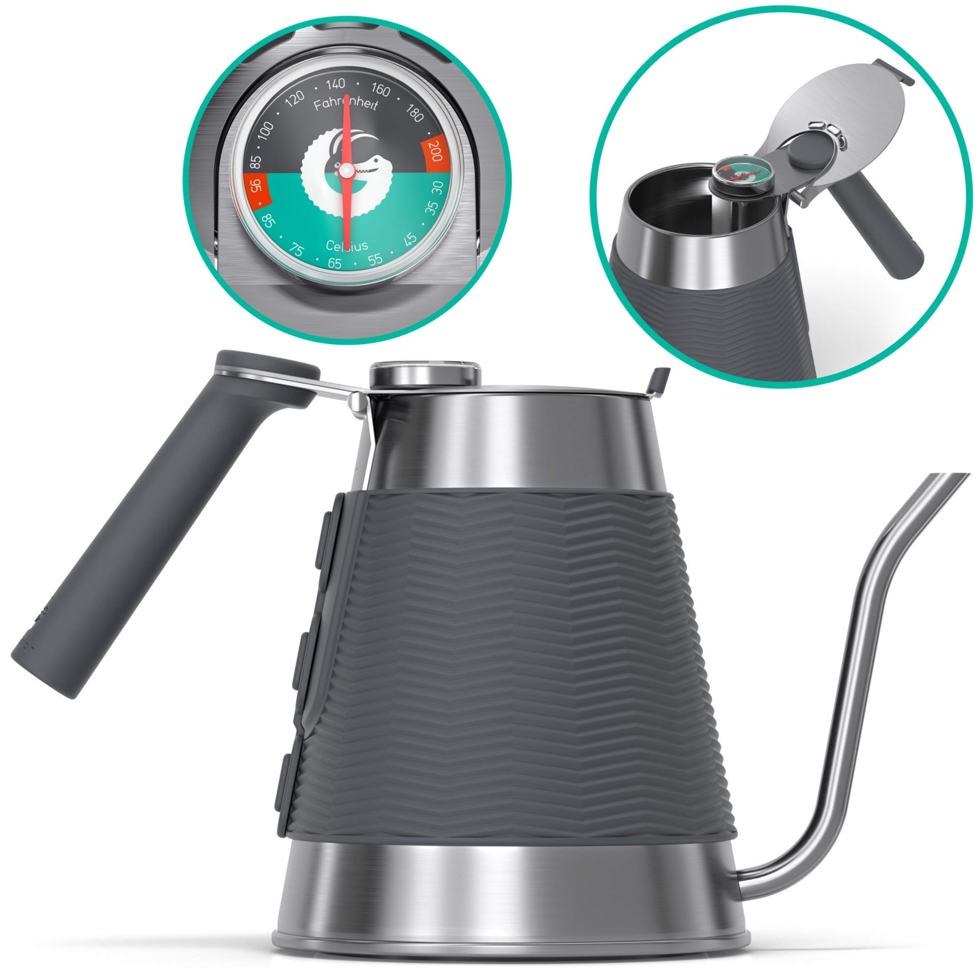 کتری برقی قهوه گردن غازی Coffee Gator – ریختن روی کتری حرفه ای با دهانه گردن غازی دقیق، دماسنج یکپارچه و درب پرکن سریع – برای همه اجاق گاز – 1.6 لیتر