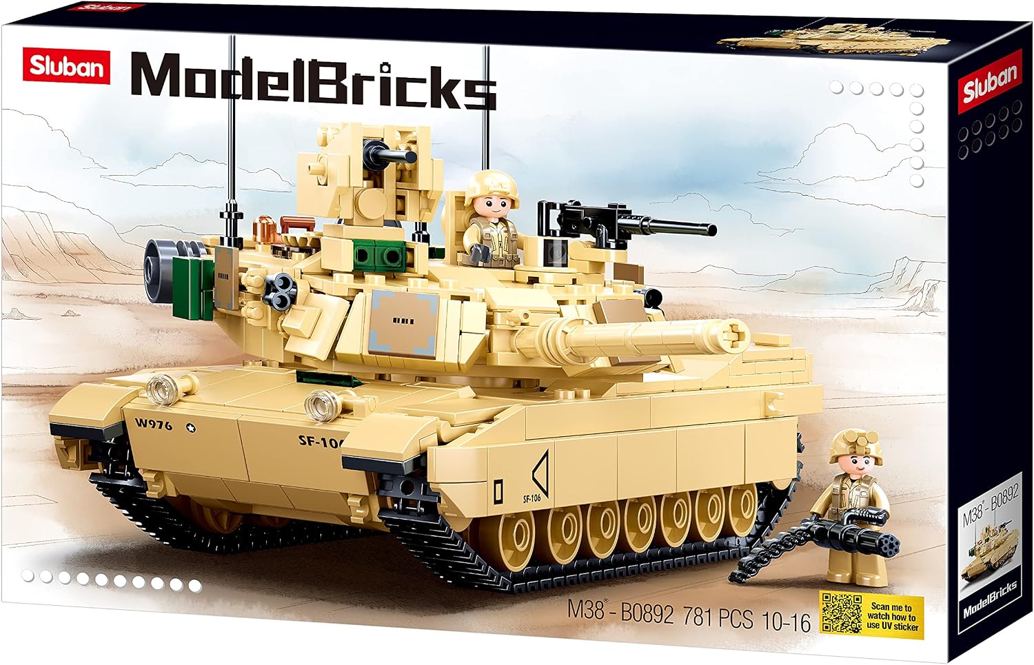 لگو تانک Sluban M38-B0892 M38 B0892 Model Bricks – M1A2 Sep V2 Abrams Hand Battle Tank 781pcs، چند رنگ، متوسط