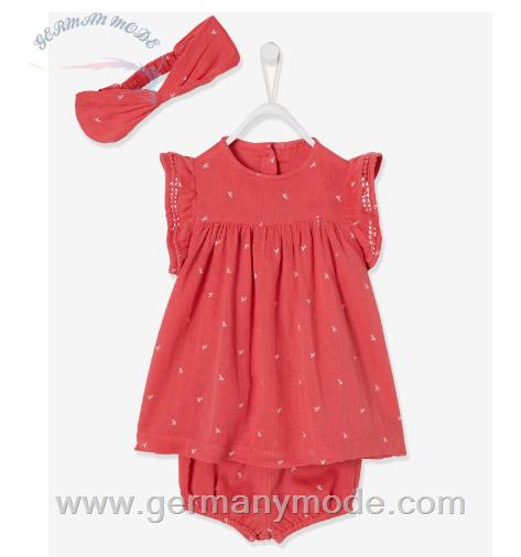 ست 3 تکه پیراهن هدبند شورت کودک ورت فرانسه Vertbaudet Mädchen Baby-Set Kleid Spielhose und Haarband