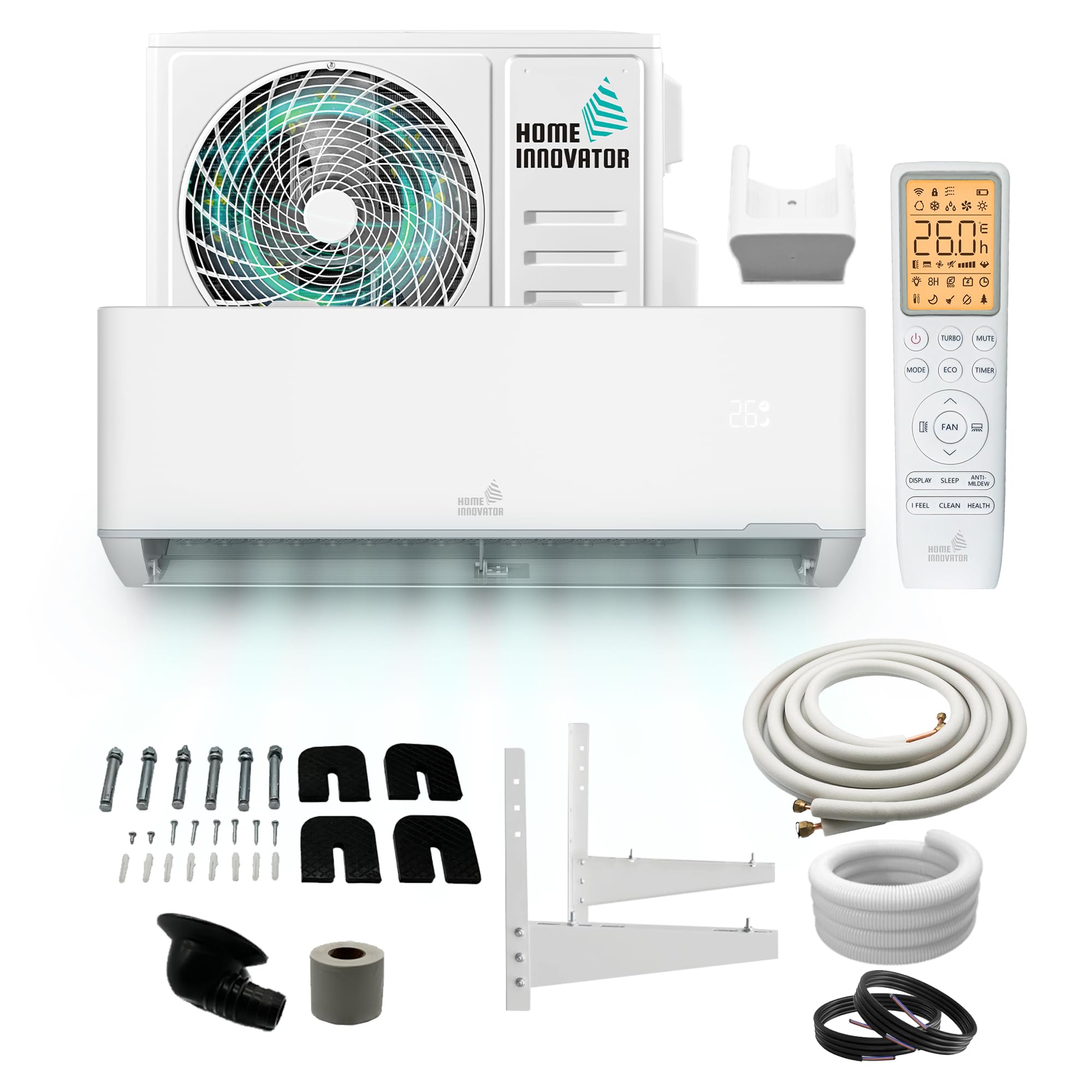 خرید از آمازون - کولر گازی و بخاری مینی اسپلیت Homeinnovator 12000 BTU - کولر گازی کم مصرف 230 ولت با کیت کامل نصب - کولر گازی اینورتر دیواری سفید 3400 وات