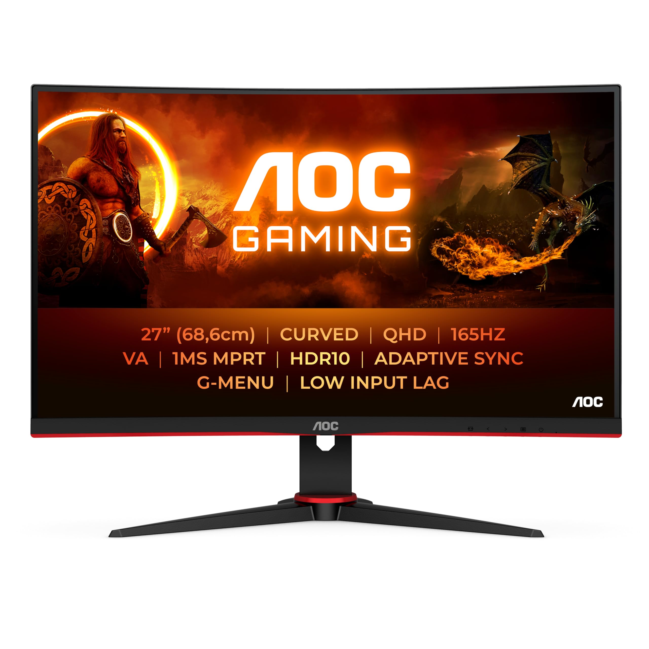 خرید از آمازون - AOC Gaming CQ27G2SE - مانیتور منحنی 27 Zoll QHD، FreeSync Premium (2560x1440، 165 هرتز، HDMI 1.4، DisplayPort 1.2) schwarz-rot 27 Zoll QHD خمیده 144 هرتز ohne USB-Hub