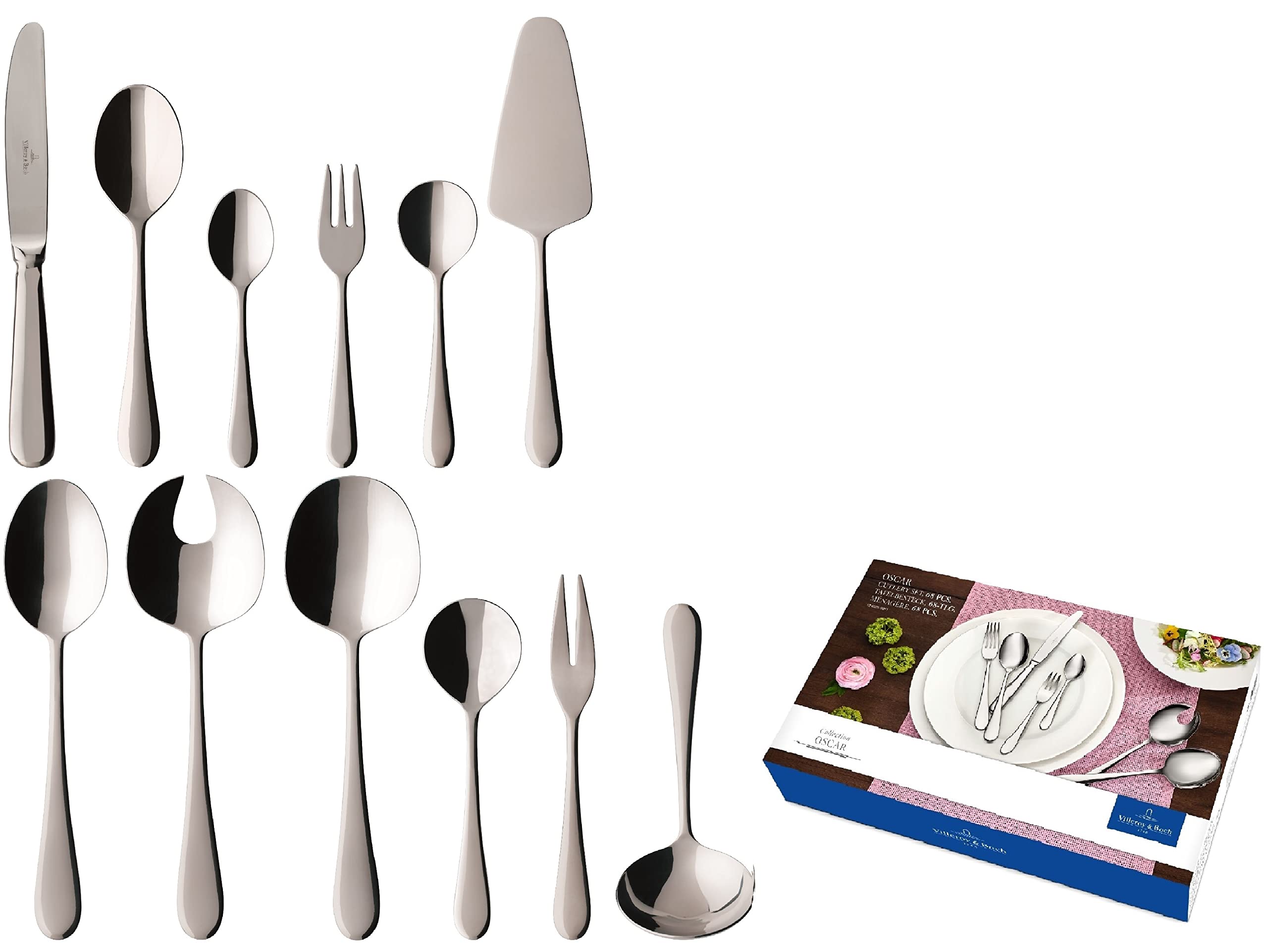 خرید از آمازون - Villeroy & Boch - کارد و چنگال رومیزی اسکار 68 عددی 12 نفره قابل شستشو در ماشین ظرفشویی ضد زنگ کارد و چنگال استیل کارد و چنگال ست کارد و چنگال چاقو چنگال قاشق ست کارد و چنگال آشپزخانه 68 عدد. تنها