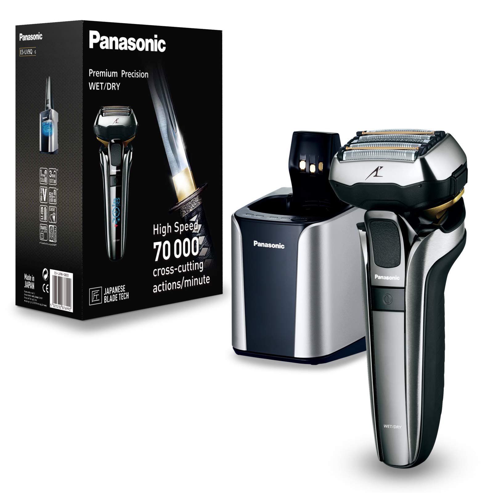 خرید از آمازون - Panasonic - Personalcare ES-LV9Q-S803 | تیغه 5 تیغه شامل 2 عدد پایان مرطوب و خشک خارجی 5 لوازم جانبی 50 دقیقه عمر باتری 1 ساعت شارژ موتور خطی و سنسور ریش مشکی