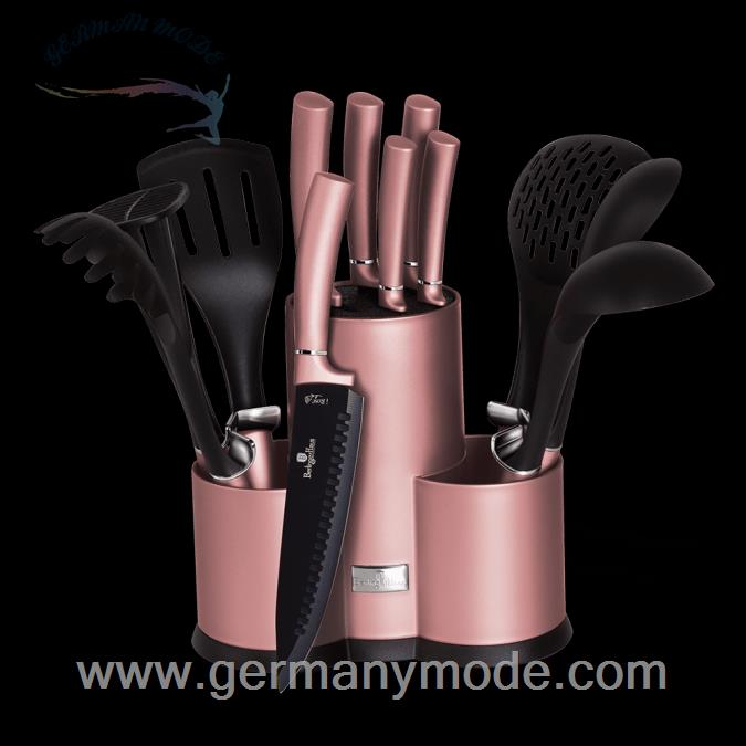 ست چاقو آشپزخانه 12 پارچه با کفیر ملاقه برلینگر هاوس مجارستان BERLINGER HAUS KNIFE / UTENSILS SET BH/6252 I-ROSE COLLECTION