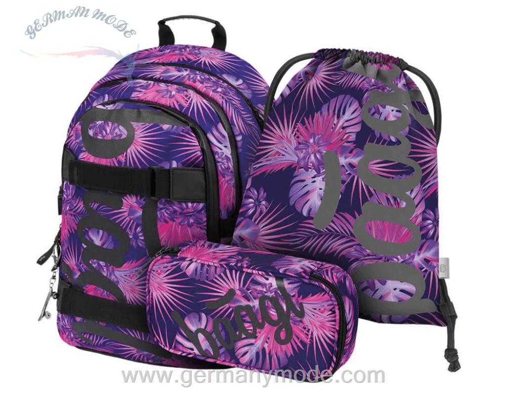 ست 3 تایی کوله پشتی مدرسه کوله ورزشی جامدادی دخترانه بگل Baagl Skate Violet Rucksack Set 3tlg Rucksack Federmäppchen Turnbeutel