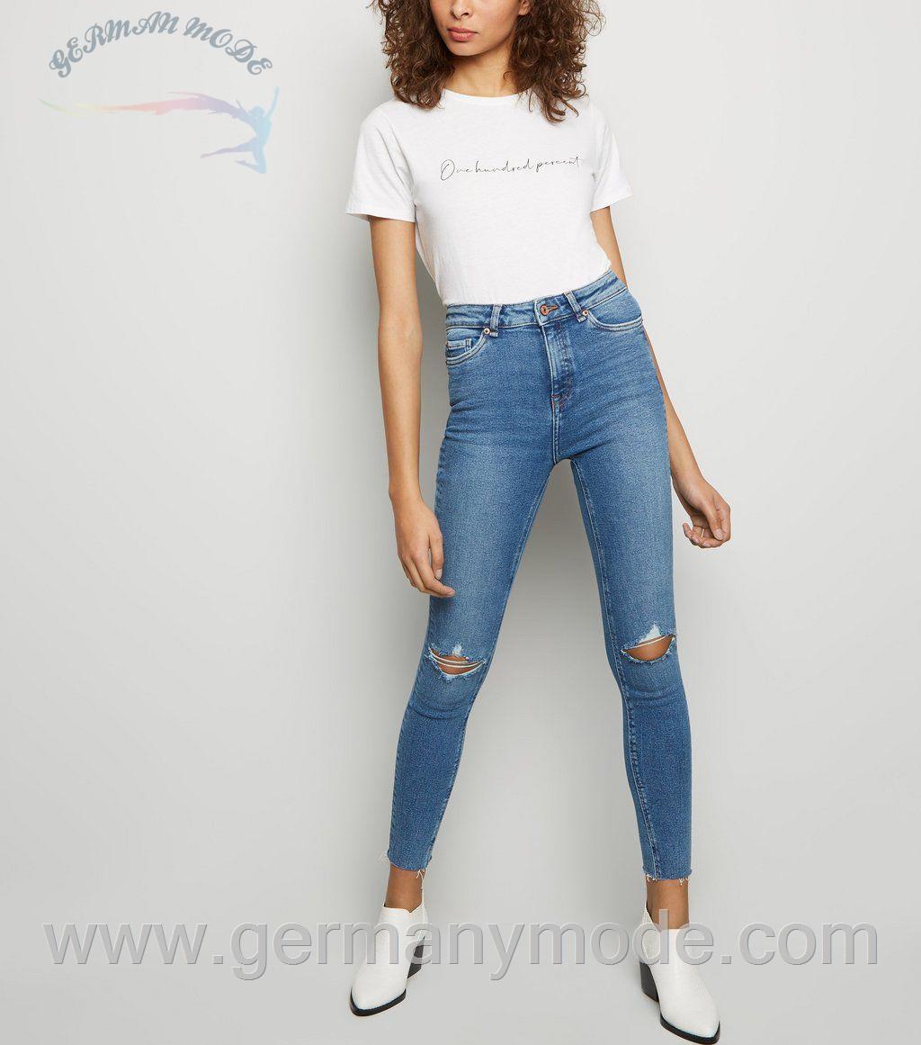 شلوار جین زنانه نیولوک (انگلستان) Blue Ripped Knee High Waist Super Skinny Jeans