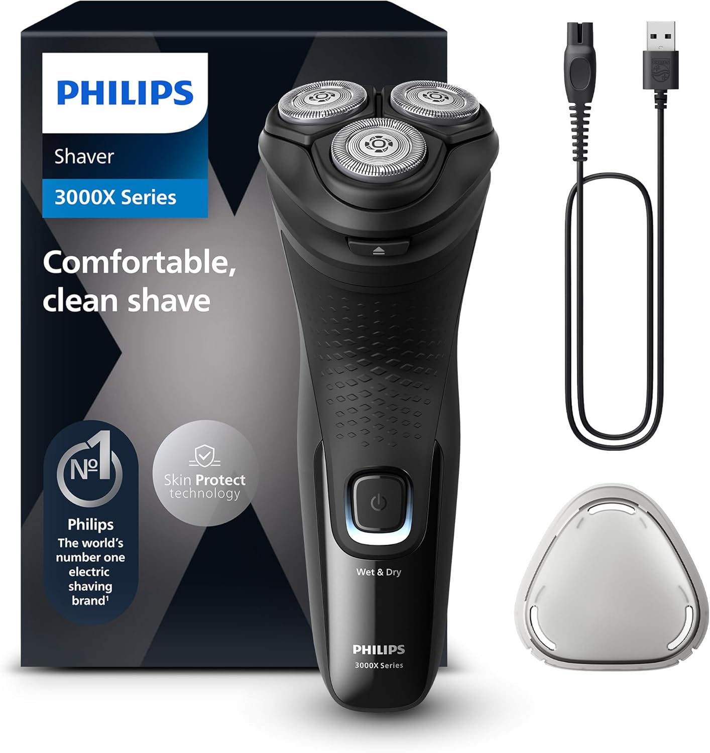 ریش تراش فیلیپس X3001/00 مدل Philips Shaver Series 3000X ریش تراش برقی و خشک برای مردان در مشکی، با فناوری SkinProtect، ریش ریش تاشو [جدید] X3001/00