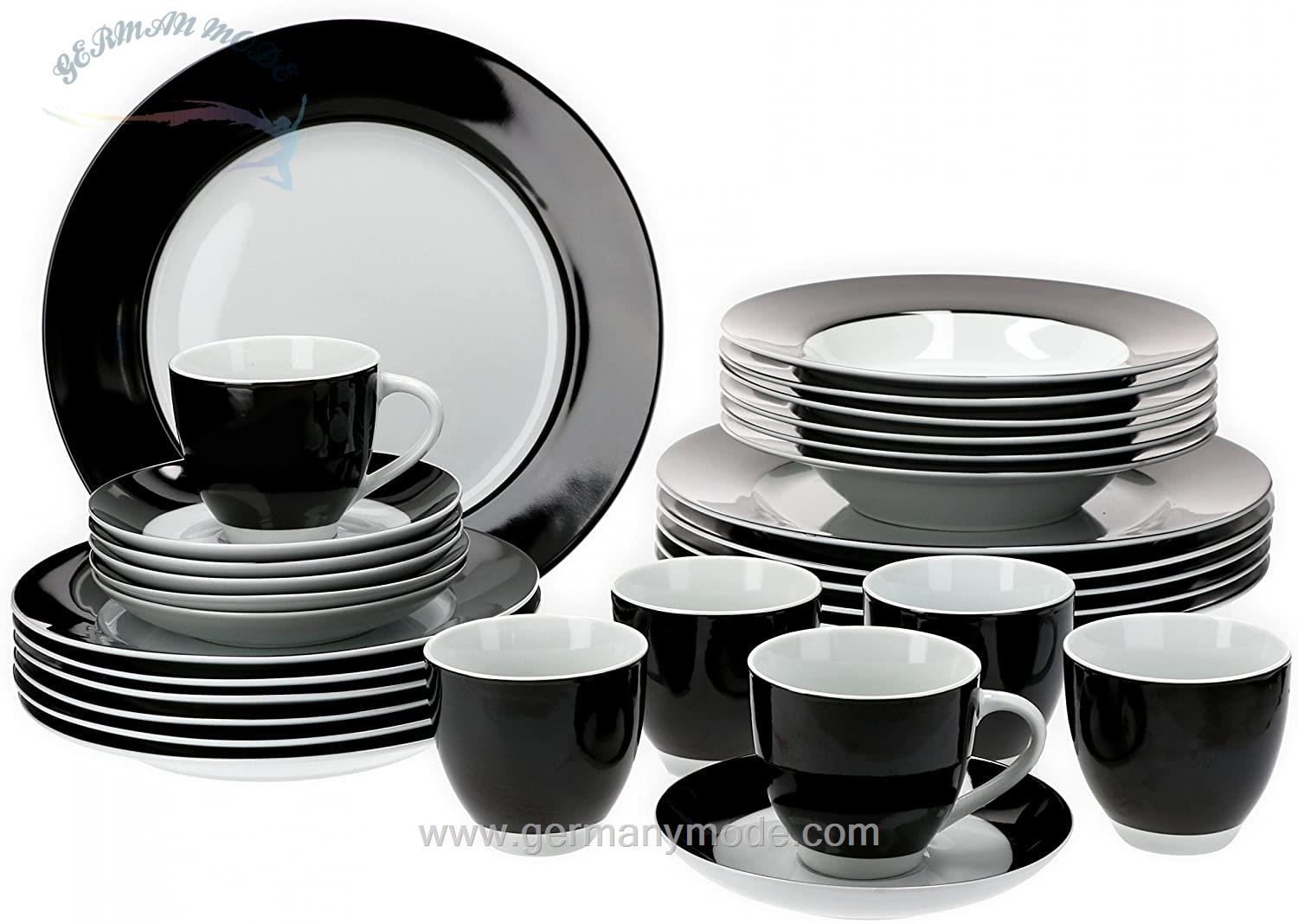 سرویس غذاخوری چینی 30 پارچه 6 نفره ون ول اسکاندیناوی Van Well Dinner Service 30 Pieces For 6 people Vario porcelain series - Schwarz