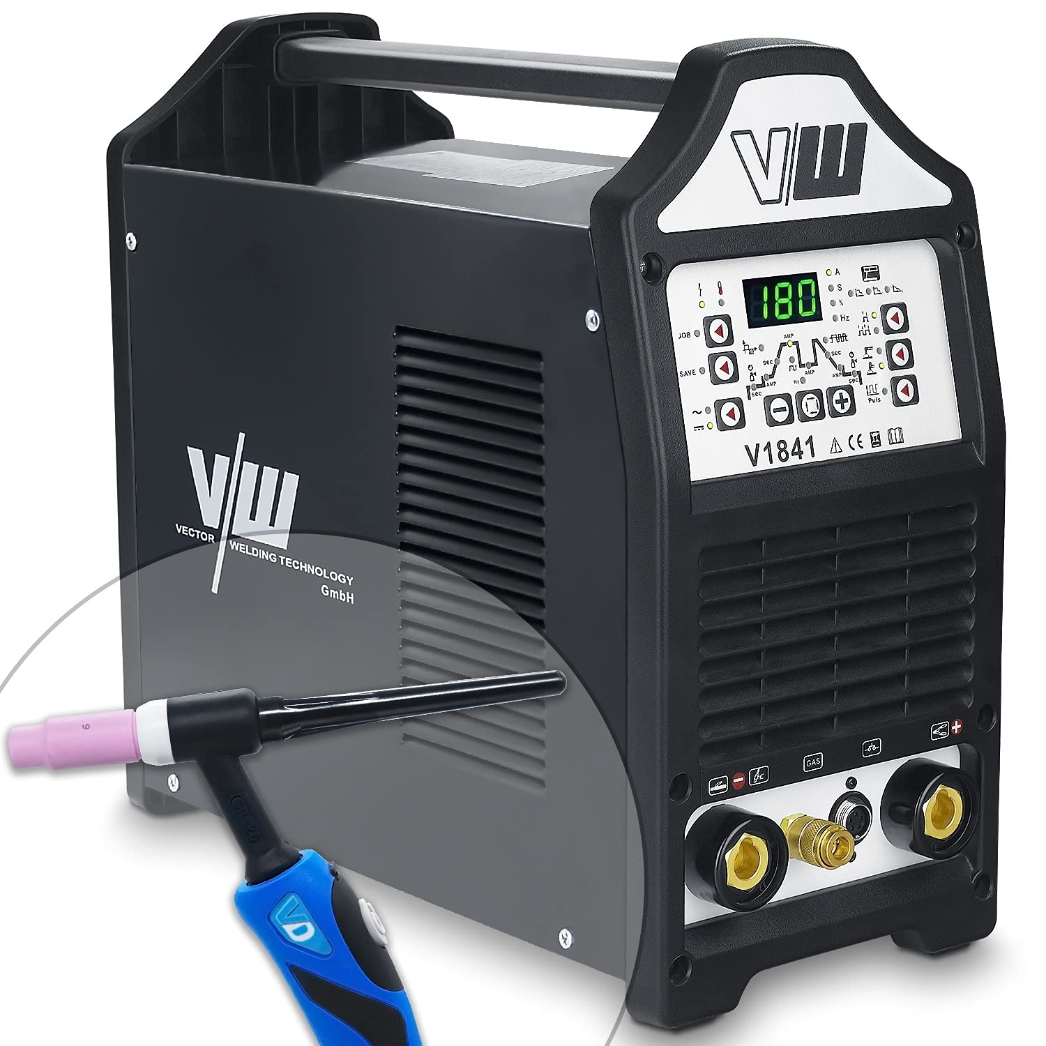 خرید از آمازون - دستگاه جوش TIG AC DC 180A - عملکرد جوش الکترود 170a - جوشکاری آلومینیوم - عملکرد پالس - پیشروی و پیگیری گاز - افزایش و کاهش جریان - حافظه کار - V1841 - جوش وکتور