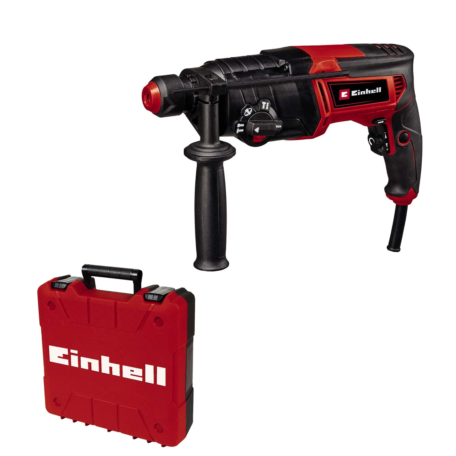 خرید از آمازون - دریل چکشی Einhell TC-RH 800 4F (800 وات، 2.6 ژول، حفاری + دریل چکشی + اسکنه با/بدون تثبیت، مکانیزم ضربه پنوماتیک، SDS-Plus، قفل در حال کار مداوم، از جمله جعبه الکترونیکی)