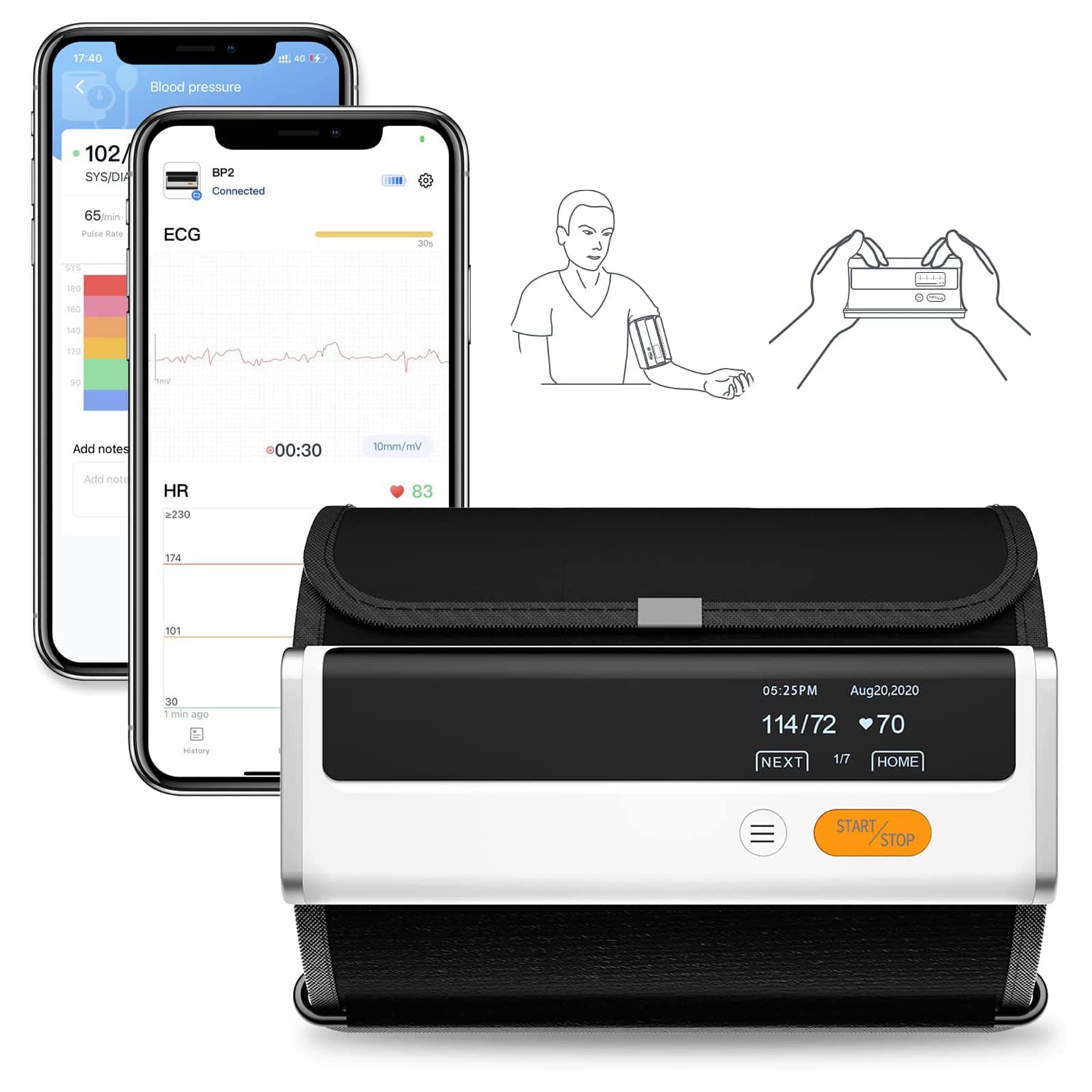 خرید از آمازون - مانیتور فشار خون بالای بازو Armfit Plus بلوتوث با نوار قلب، مانیتور بی سیم سلامت قلب، اندازه گیری فشار خون، ECG و ضربان قلب، برنامه رایگان برای iOS و Android