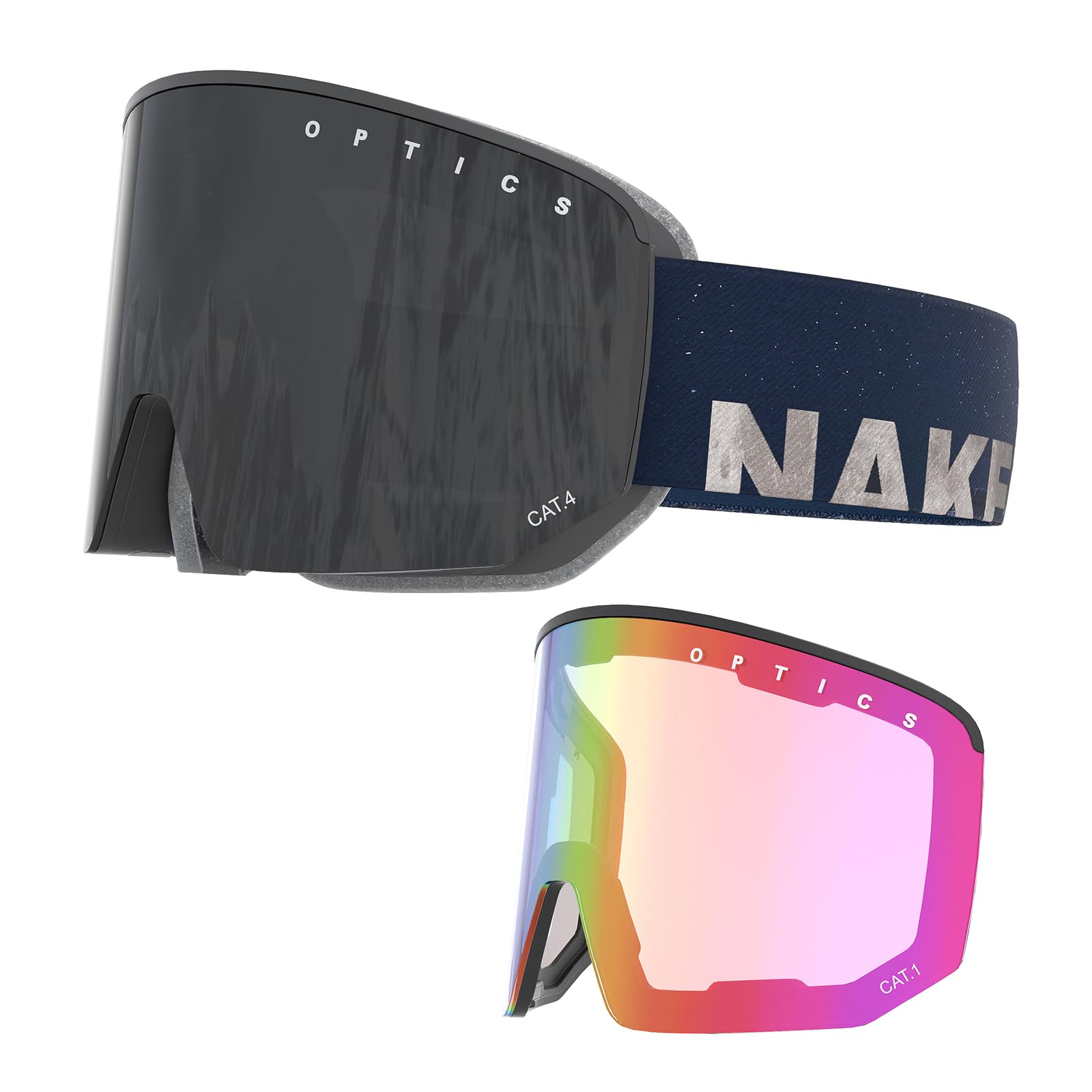 NAKED Optics عینک اسکی NOVA برای مردان، عینک اسکی برای زنان، عینک اسنوبرد، عینک اسکی برای آب و هوای بد، عینک اسکی با لنزهای قابل تعویض، عینک اسکی برای عینک‌زنان، عینک اسکی Moonlight + incl. شیشه هوای بد