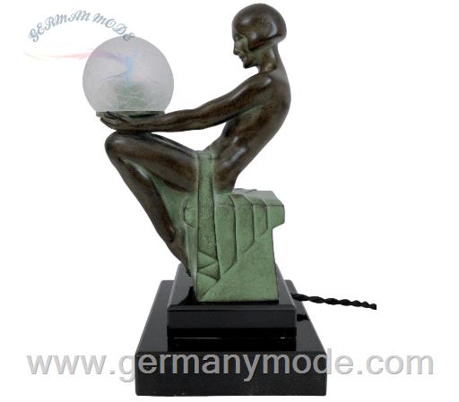 مجسمه دکوری چراغ دار Delassement Lumineux French Art Deco Style Nude Sculpture Lamp by Max Le Verrier