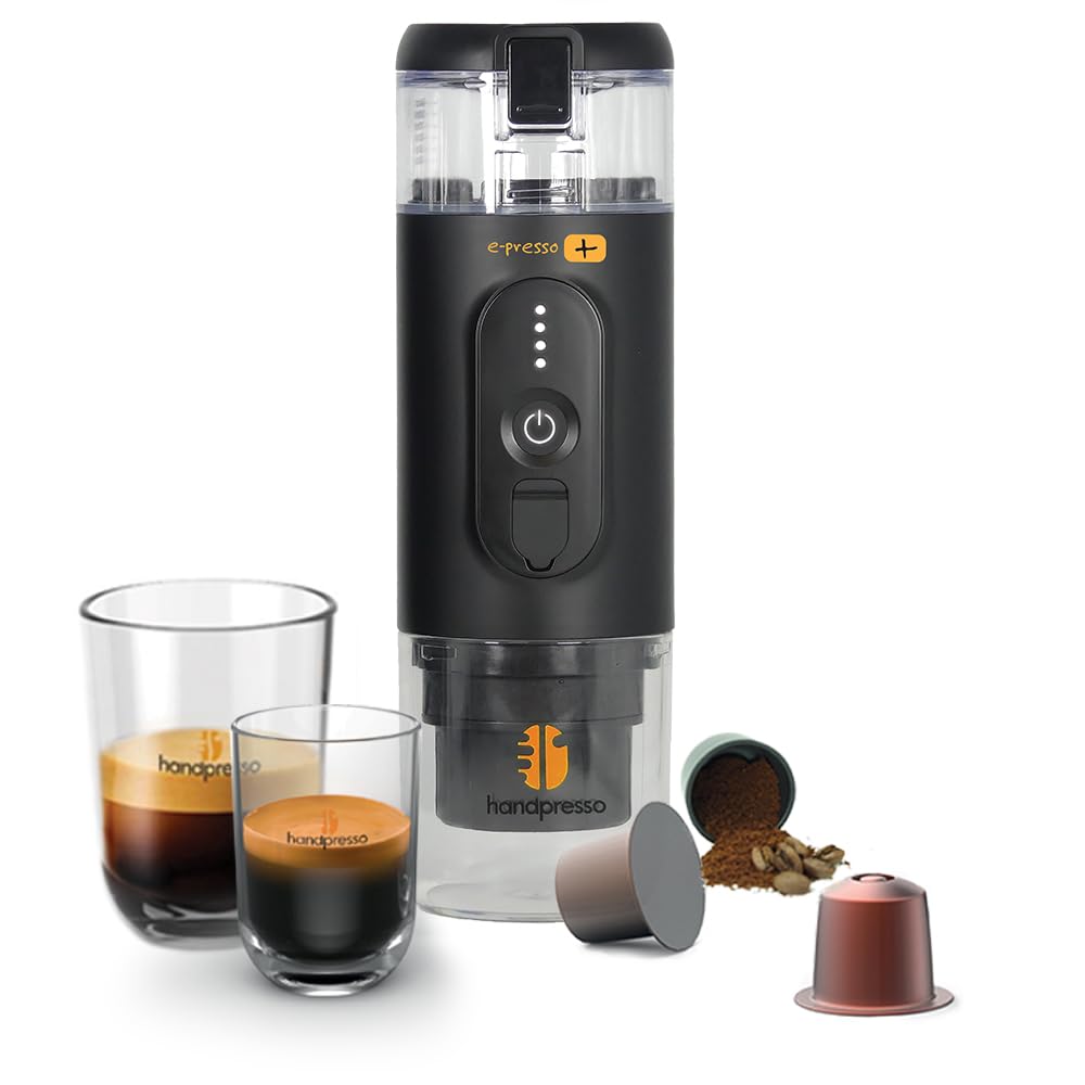 خرید از آمازون - Handpresso - قهوه ساز قابل حمل E-Presso+ 21710 - مخزن 90 میلی لیتر (حداکثر 110 میلی لیتر) قهوه ساز قابل حمل USB با ظرفیت بزرگ - قهوه ساز مسافرتی قابل حمل برای کپسول اسپرسو یا قهوه آسیاب شده